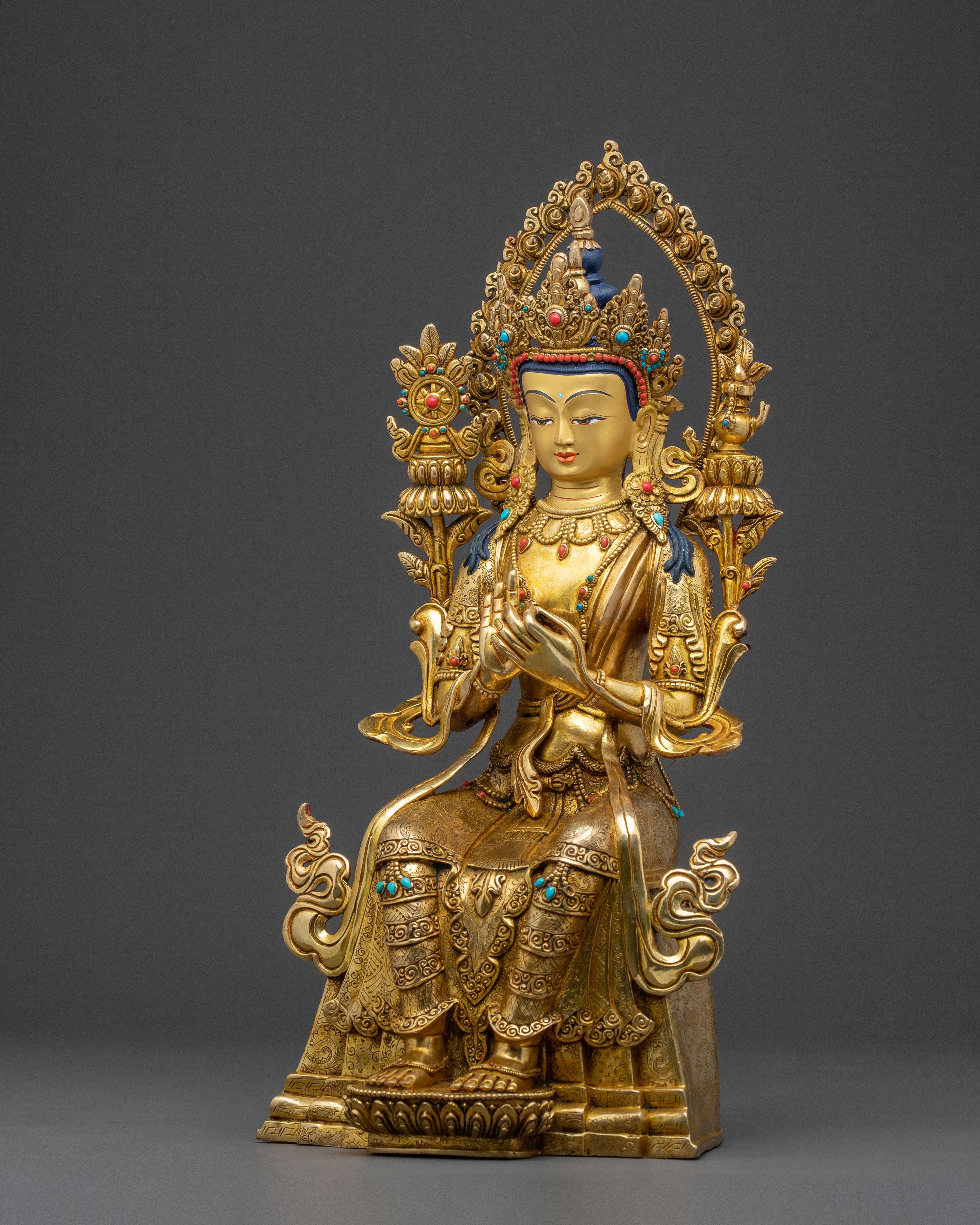 Maitreya Buddha Handcrafted Sacred Statue with 24K Gold Gilding