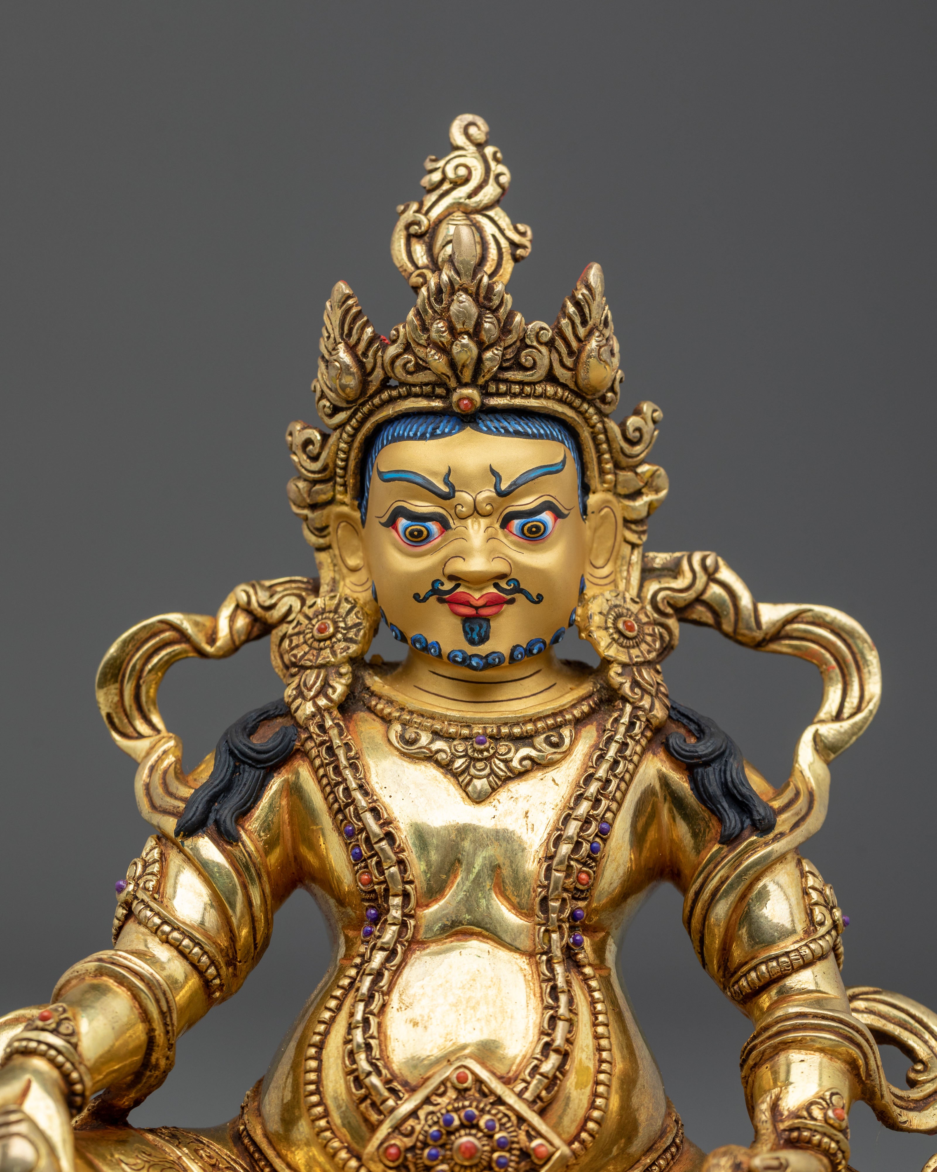 Handmade Dzambhala Copper Statue | 24K Gold Gilded Wealth Deity