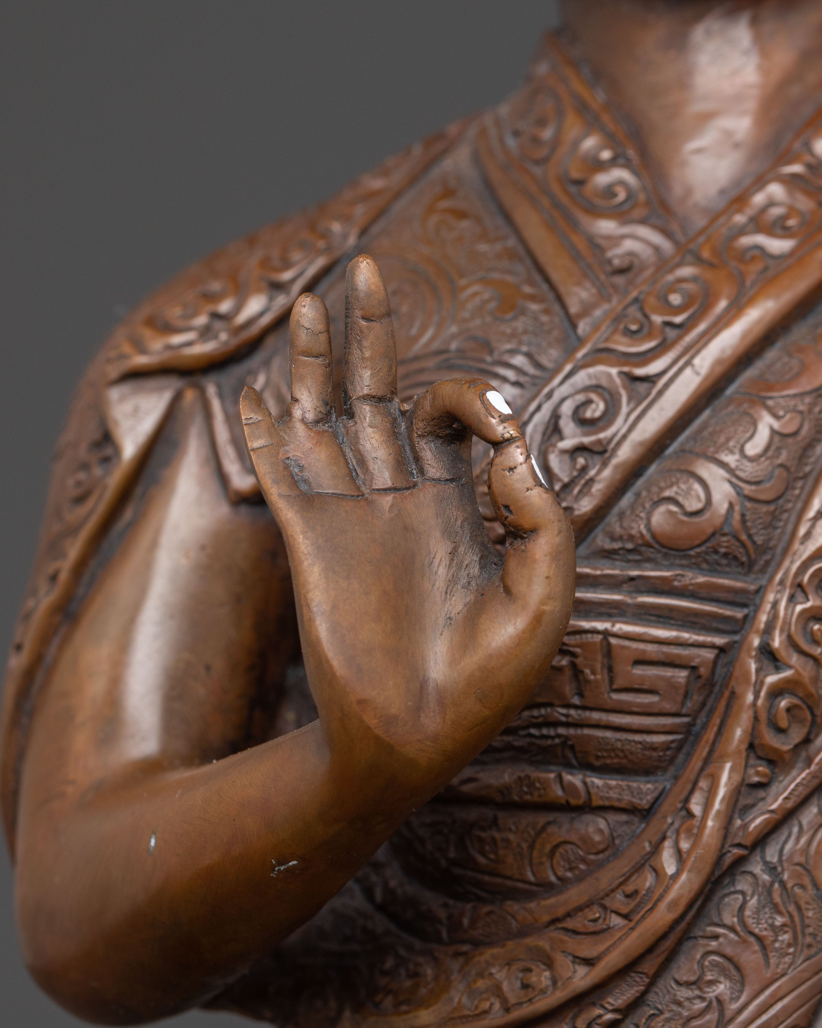 Oxidized Copper Tsongkhapa with Disciples Sacred Statue – Ancient Patina