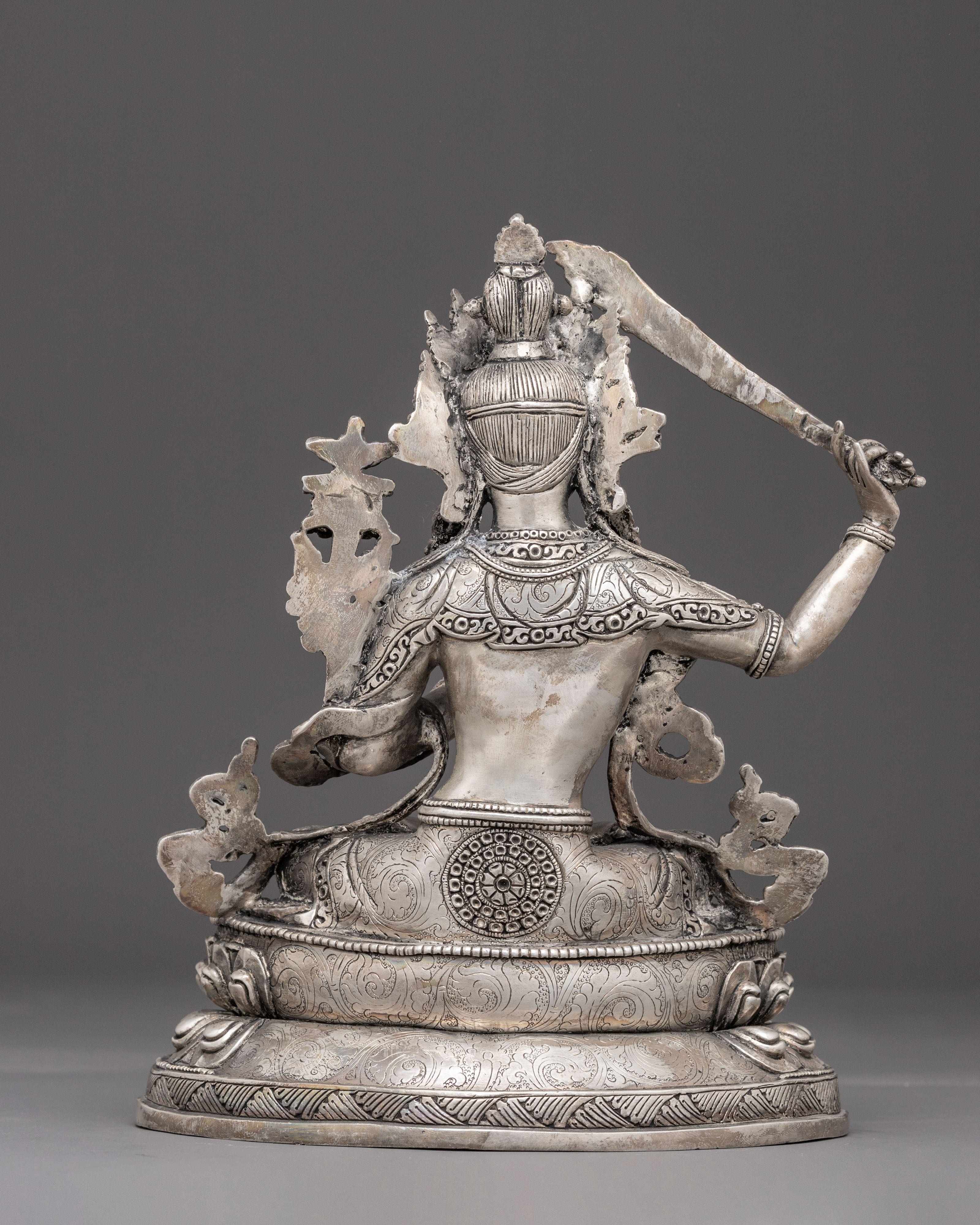 Silver-Plated Bodhisattva Manjushri Statue | Wisdom's Beacon