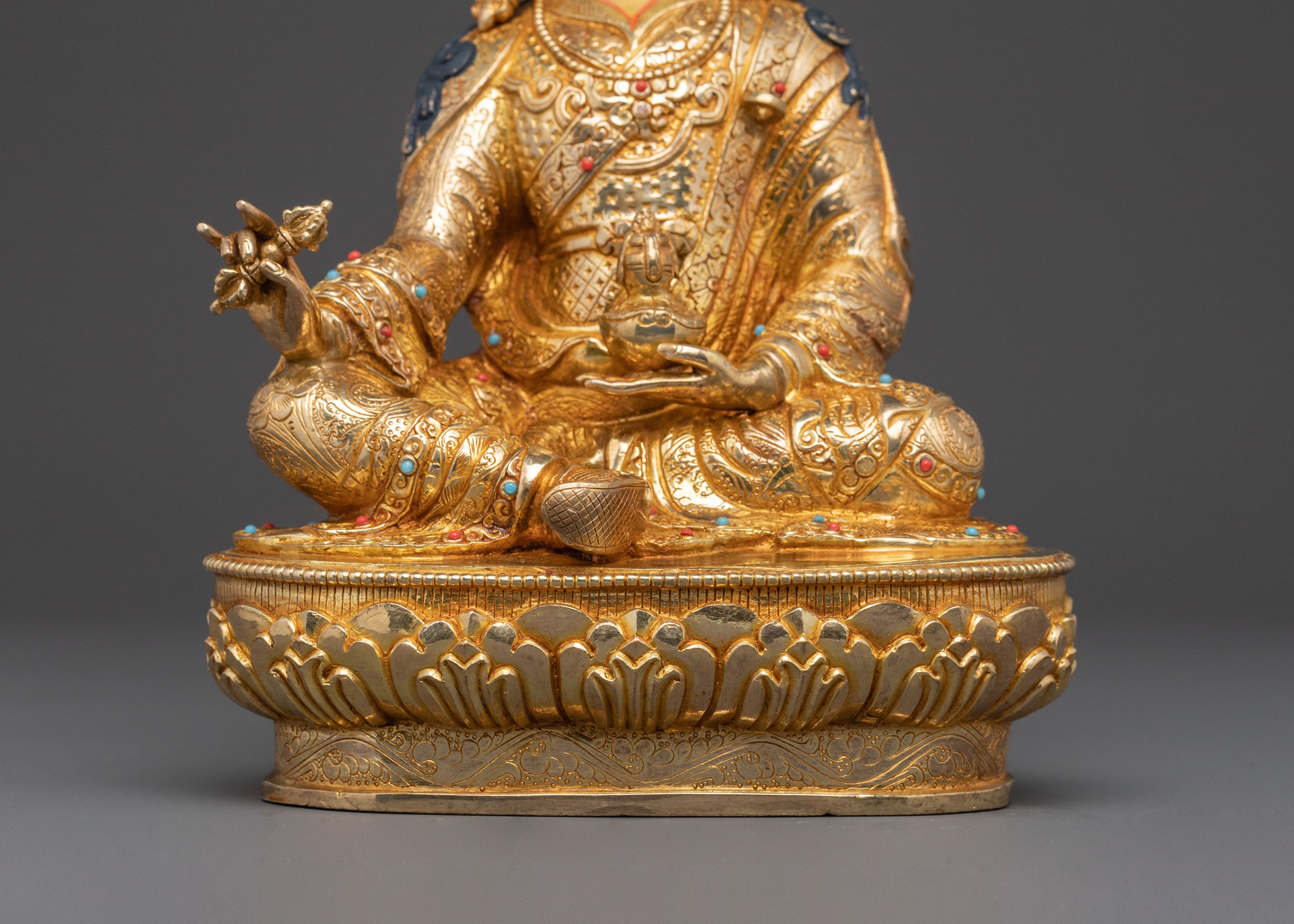 Lotus Born Guru Rinpoche Sacred Statue – Gold Gilded Statue