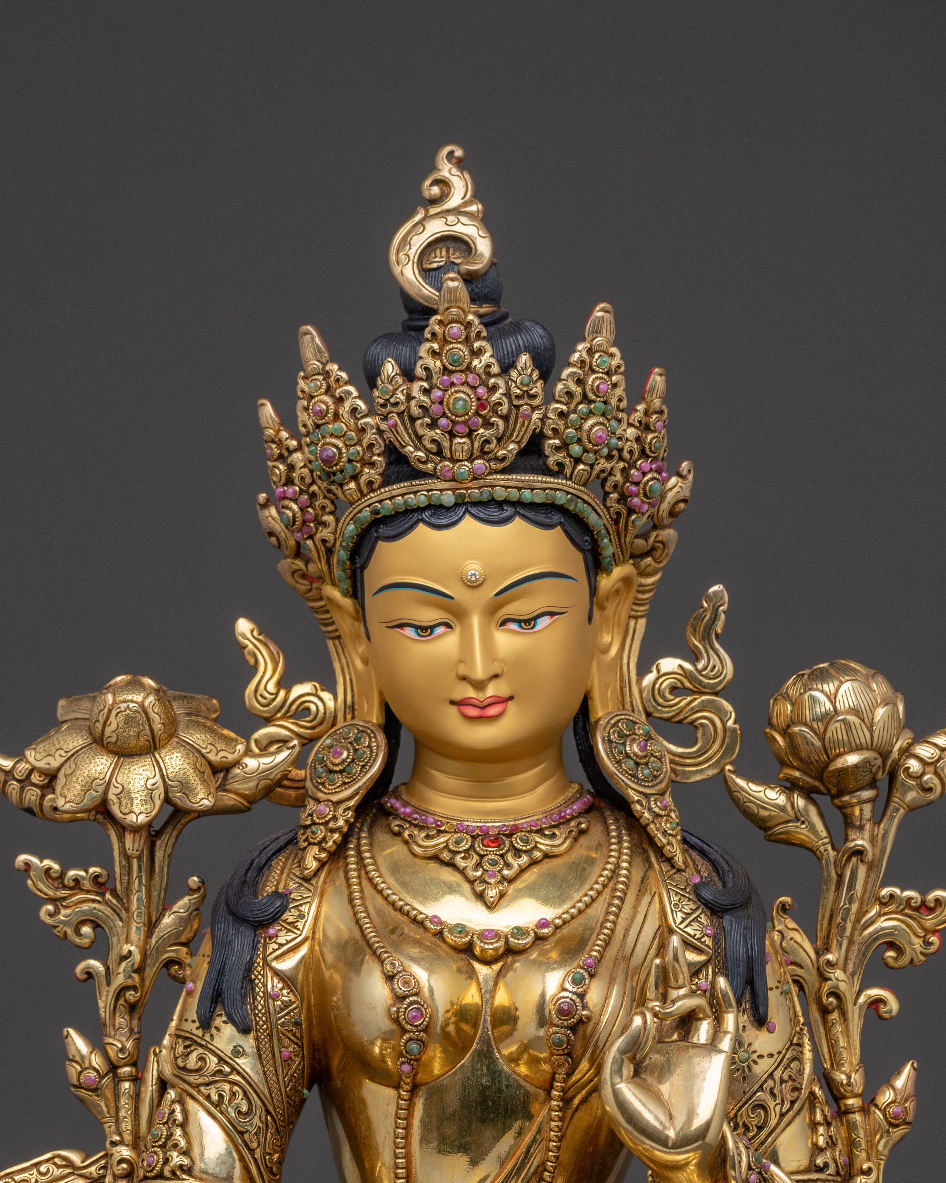 Sacred Statue of Green Tara: Exquisite 24K Gold Gilded