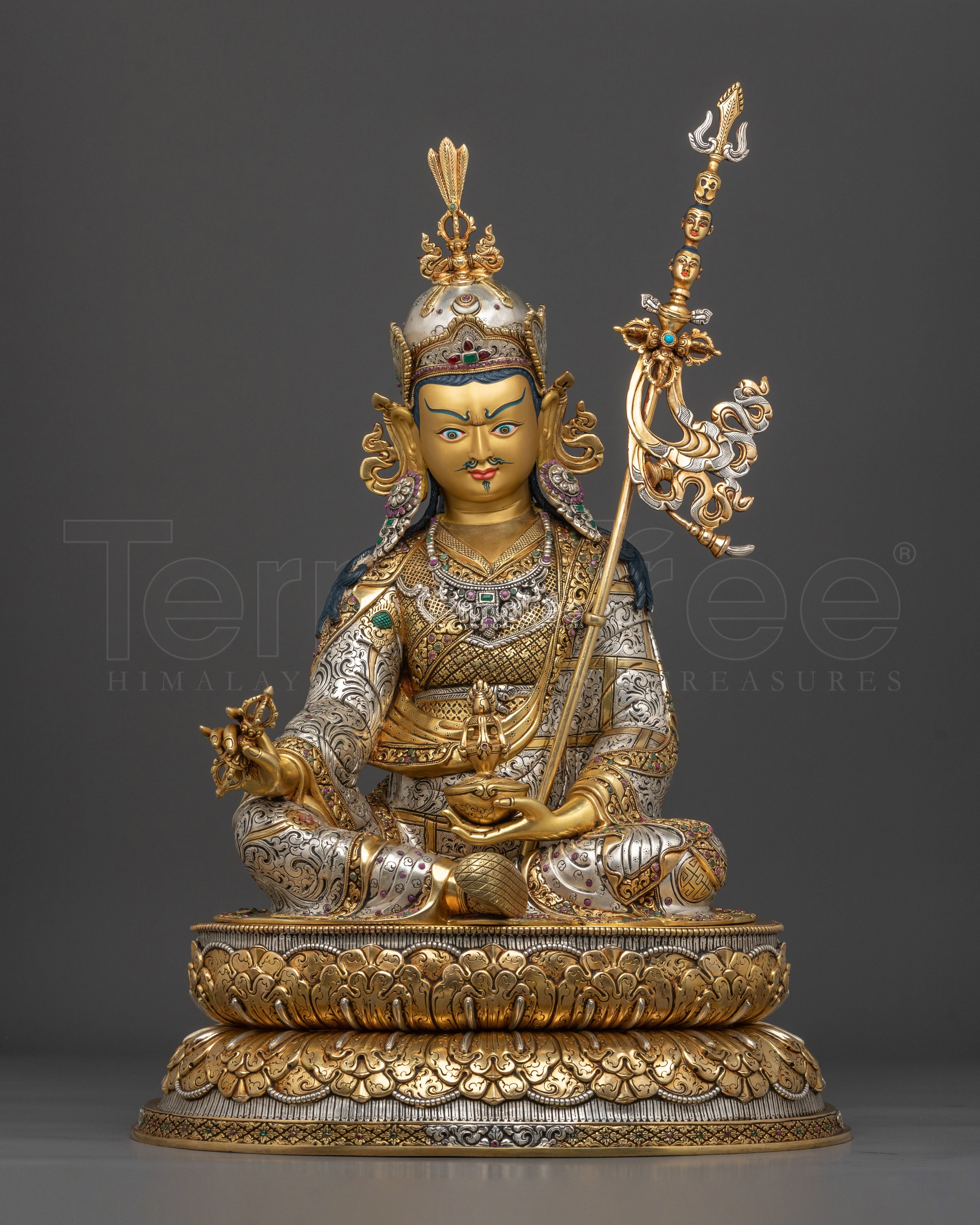 Tibetan Guru Padmasambhava Sacred Sculpture | 24K Gold Gilded