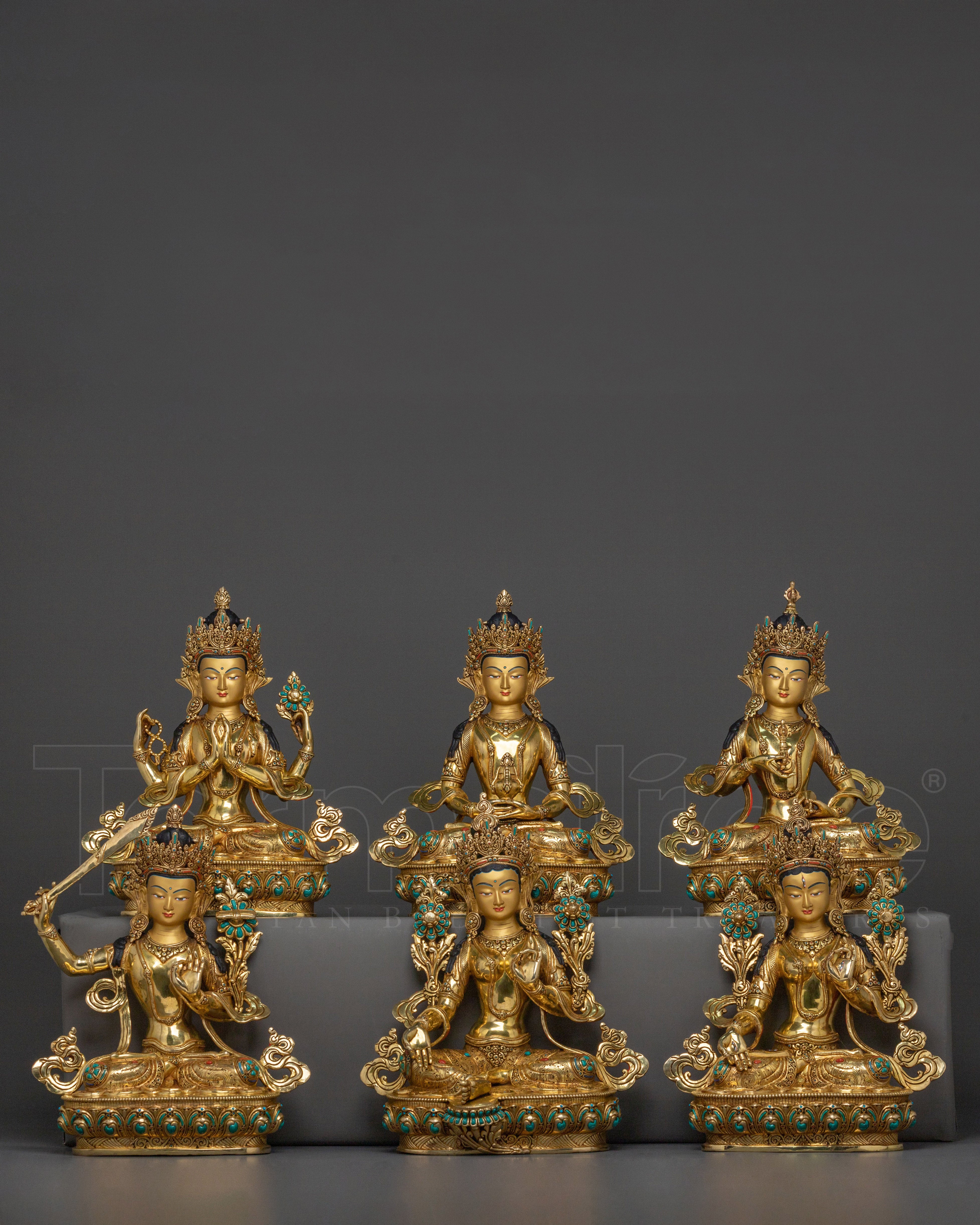 Handmade Six Bodhisattva Statue Set | 24K Gold Gilded Sacred Sculpture