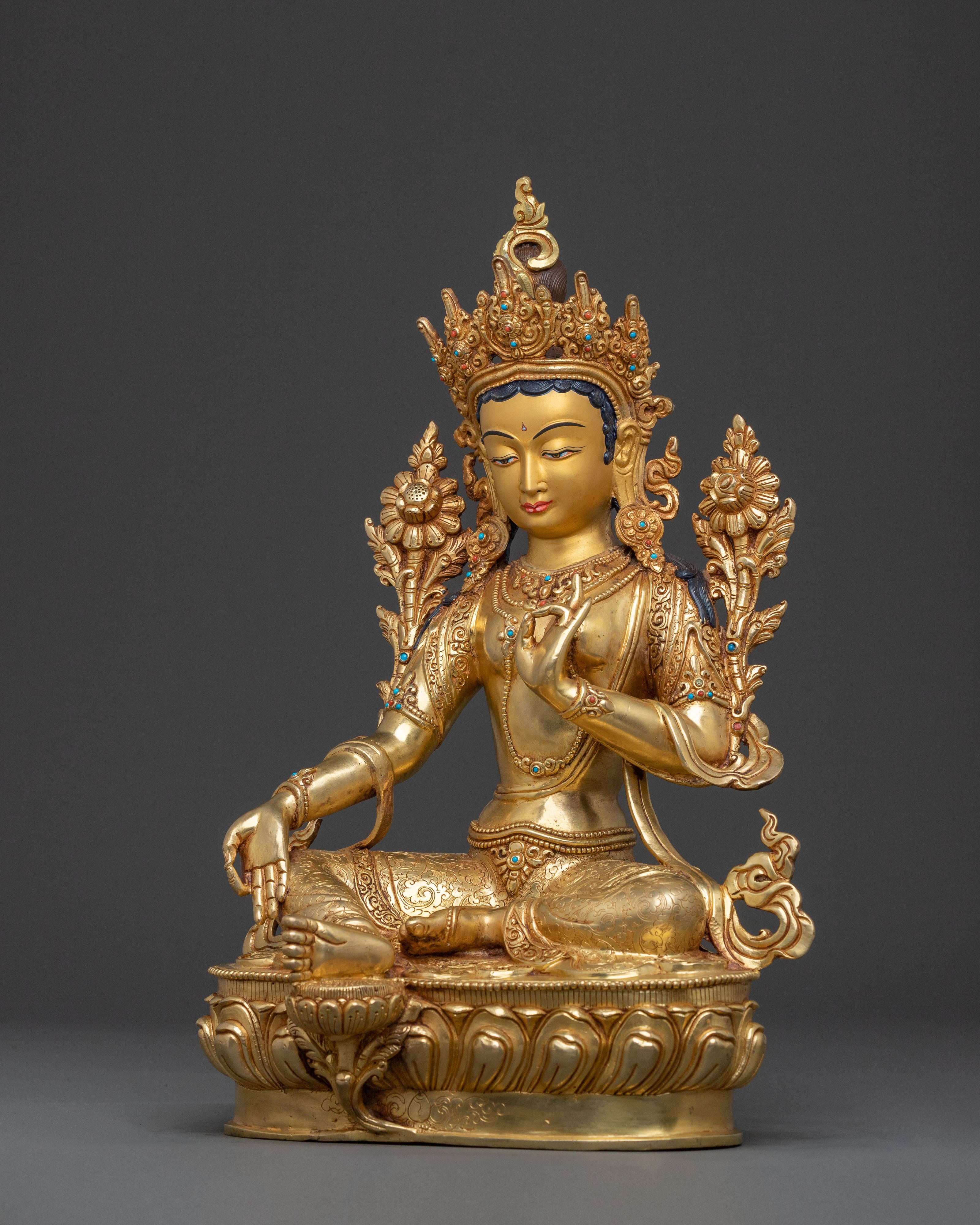 Protector Green Tara: 24K Gold Gilded Sculpture