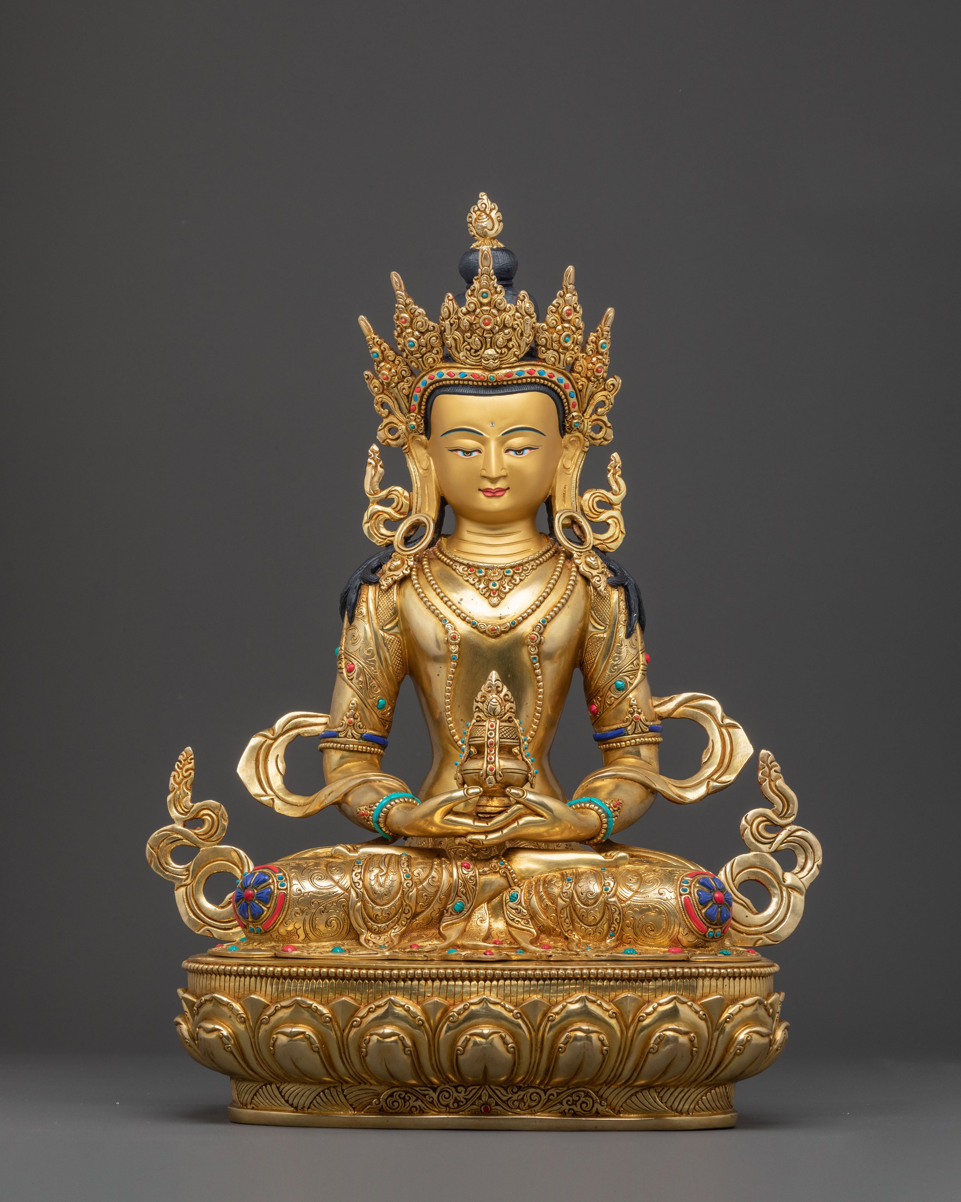 Three Life Long Deities Sacred Statue Set – Exquisite 24K Gold Gilded Copper