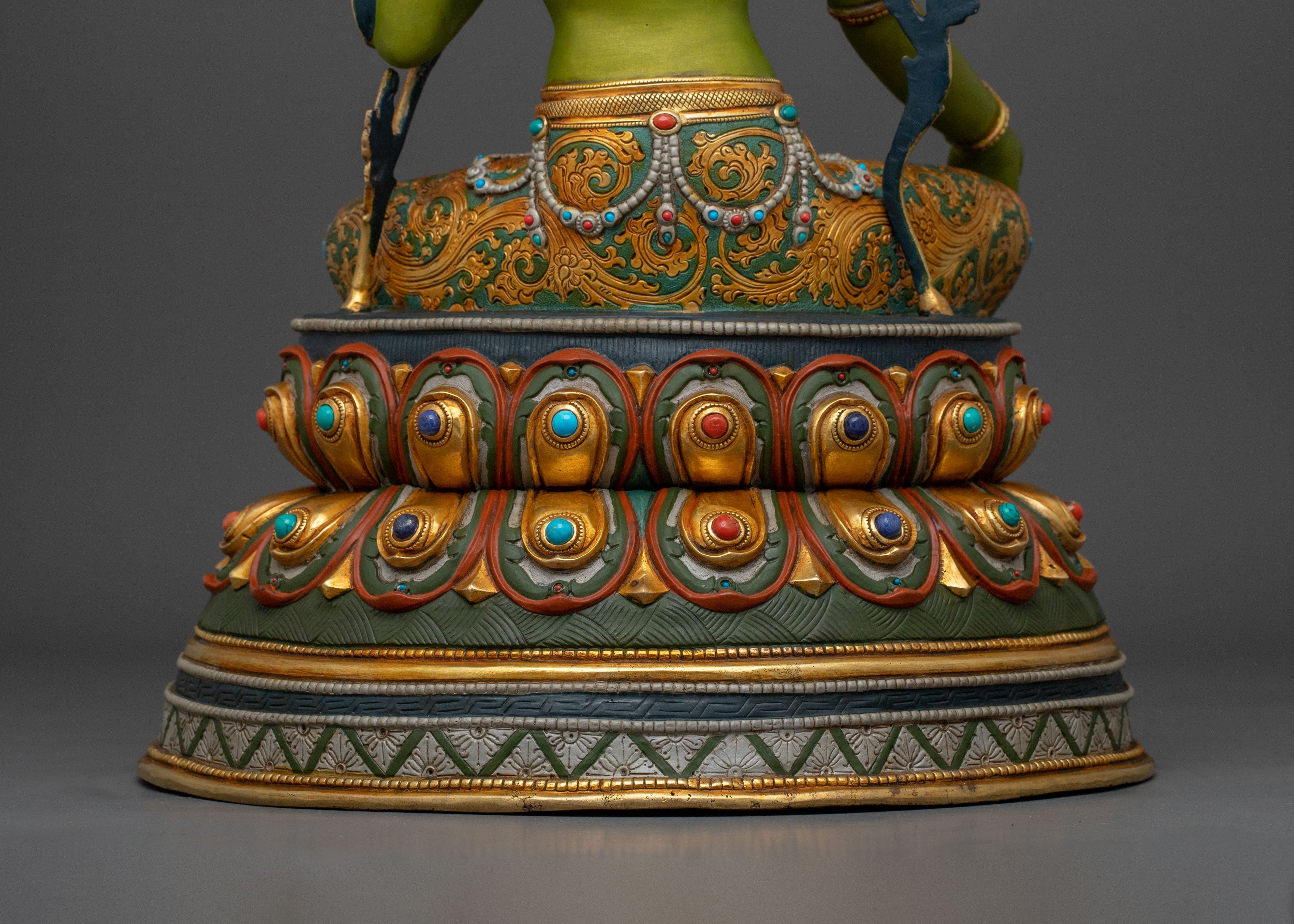 Green Tara Statue | Handcrafted 24K Gold Gilded Sculpture