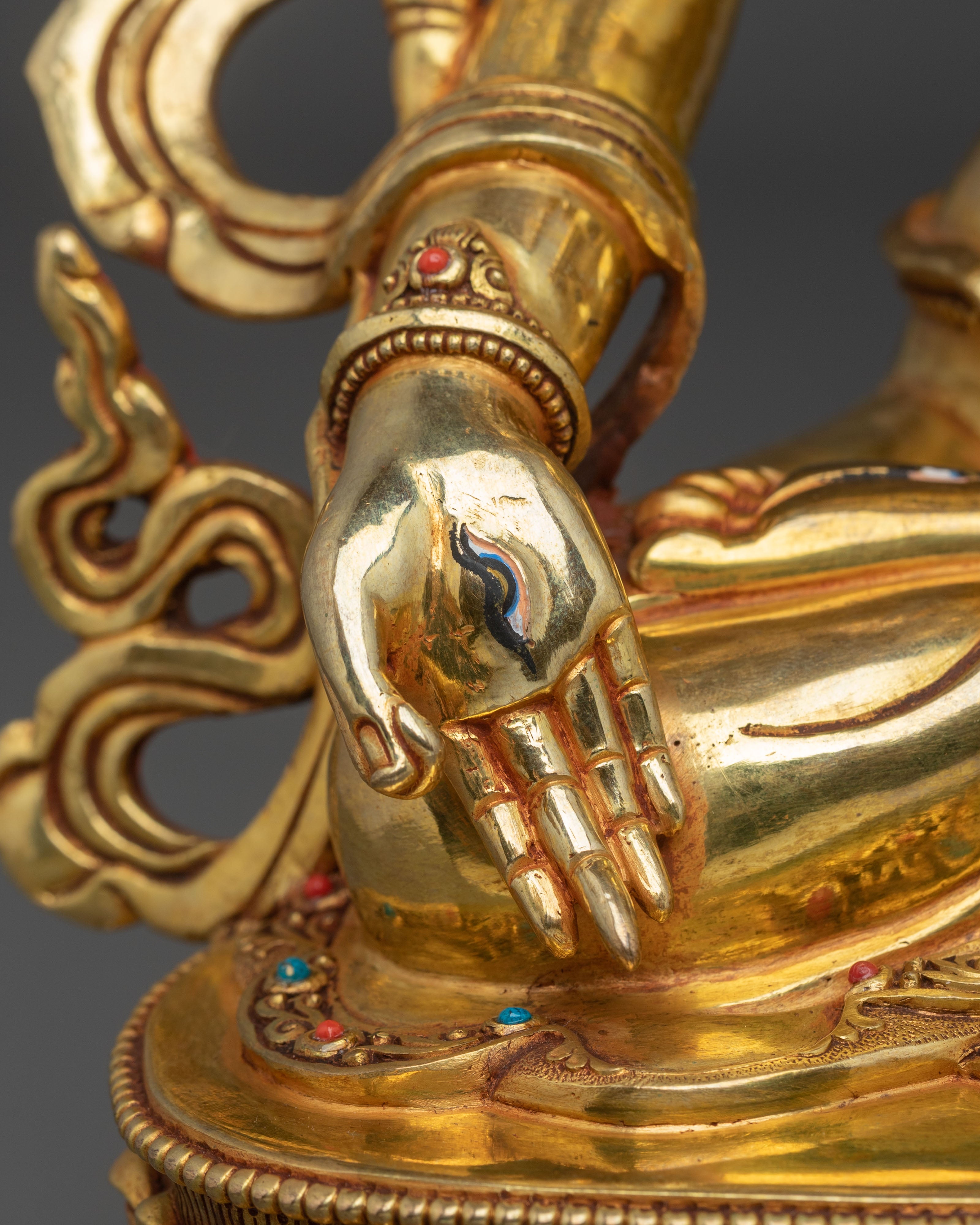 White Tara Longevity Meditation Shrine Sculpture: 24K Gold Gilded