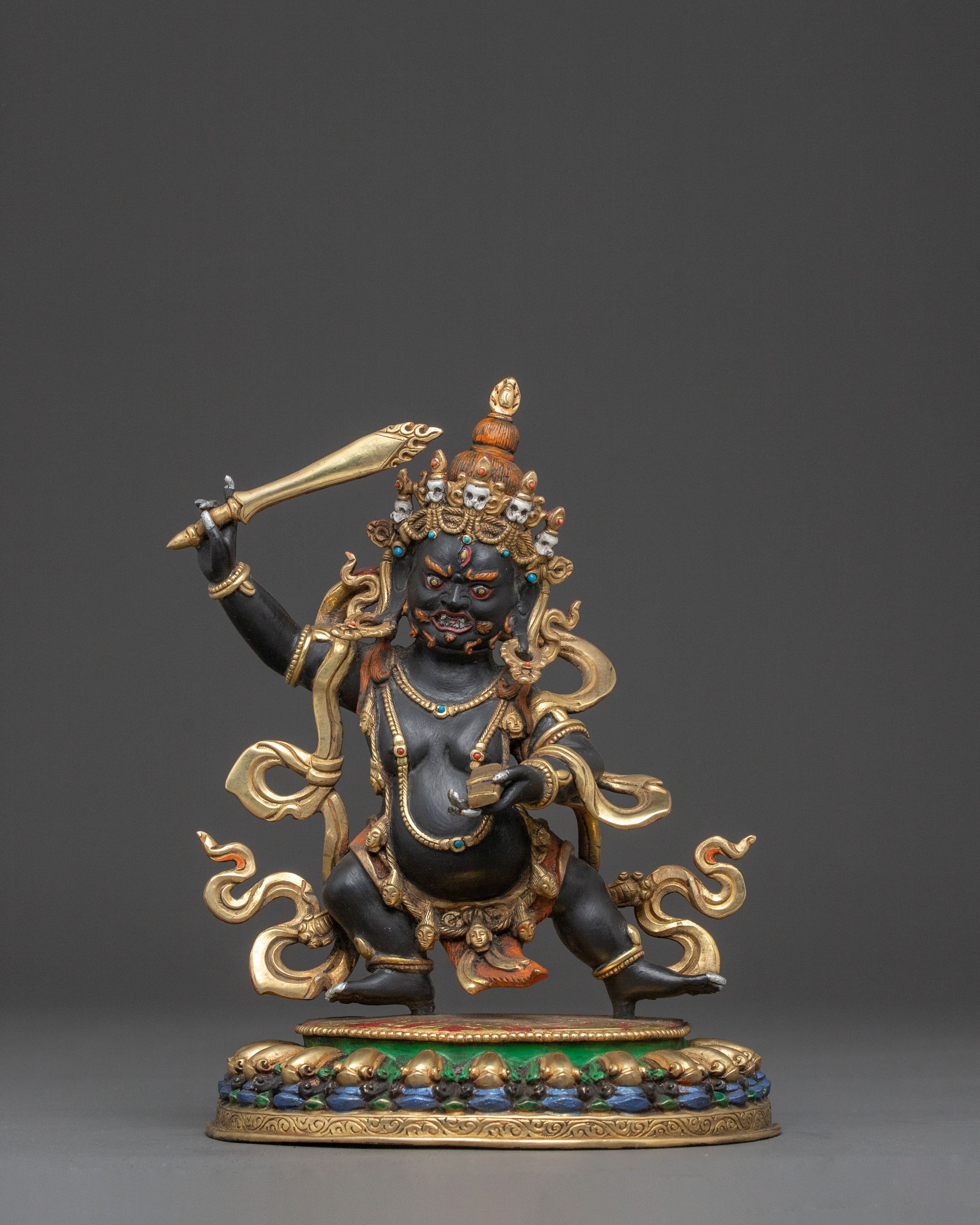 Wrathful Fortune Icon Black Dzambhala Statue: Handcrafted Sacred Protector