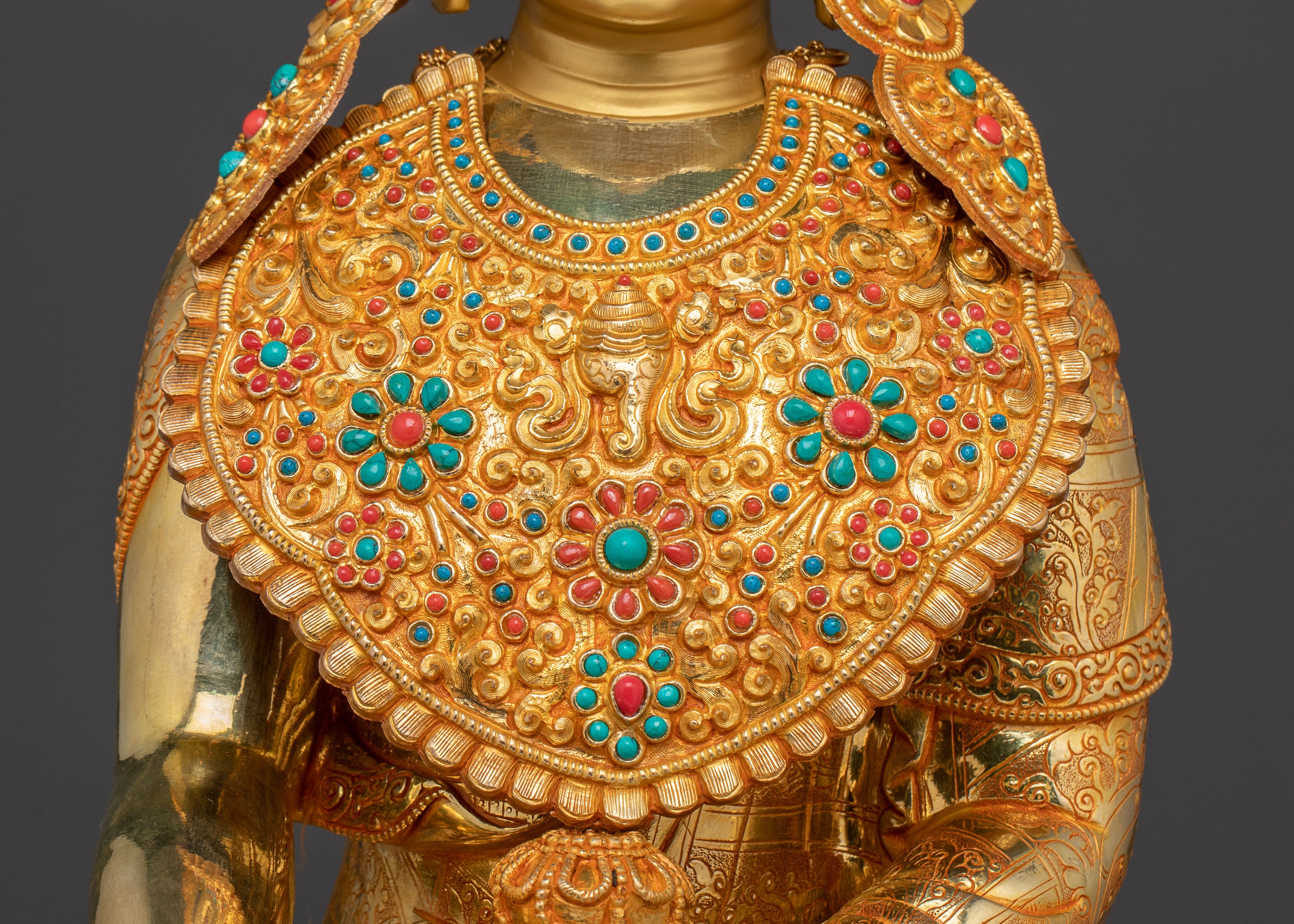 Crown Shakyamuni Buddha Statue - 24K Gold Gilded Art