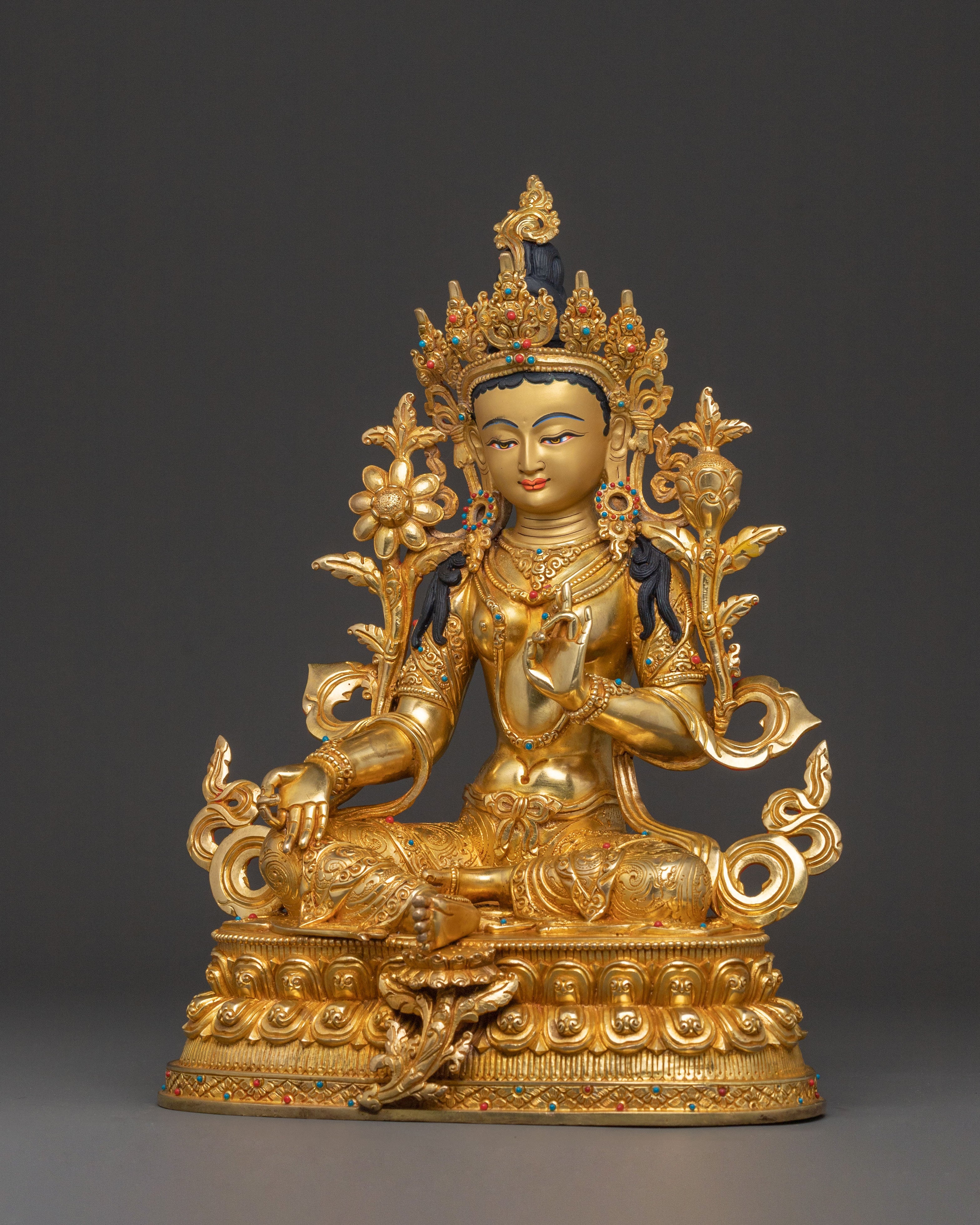 Green Tara Sacred Blessing Statue - Handcrafted 24K Gilded