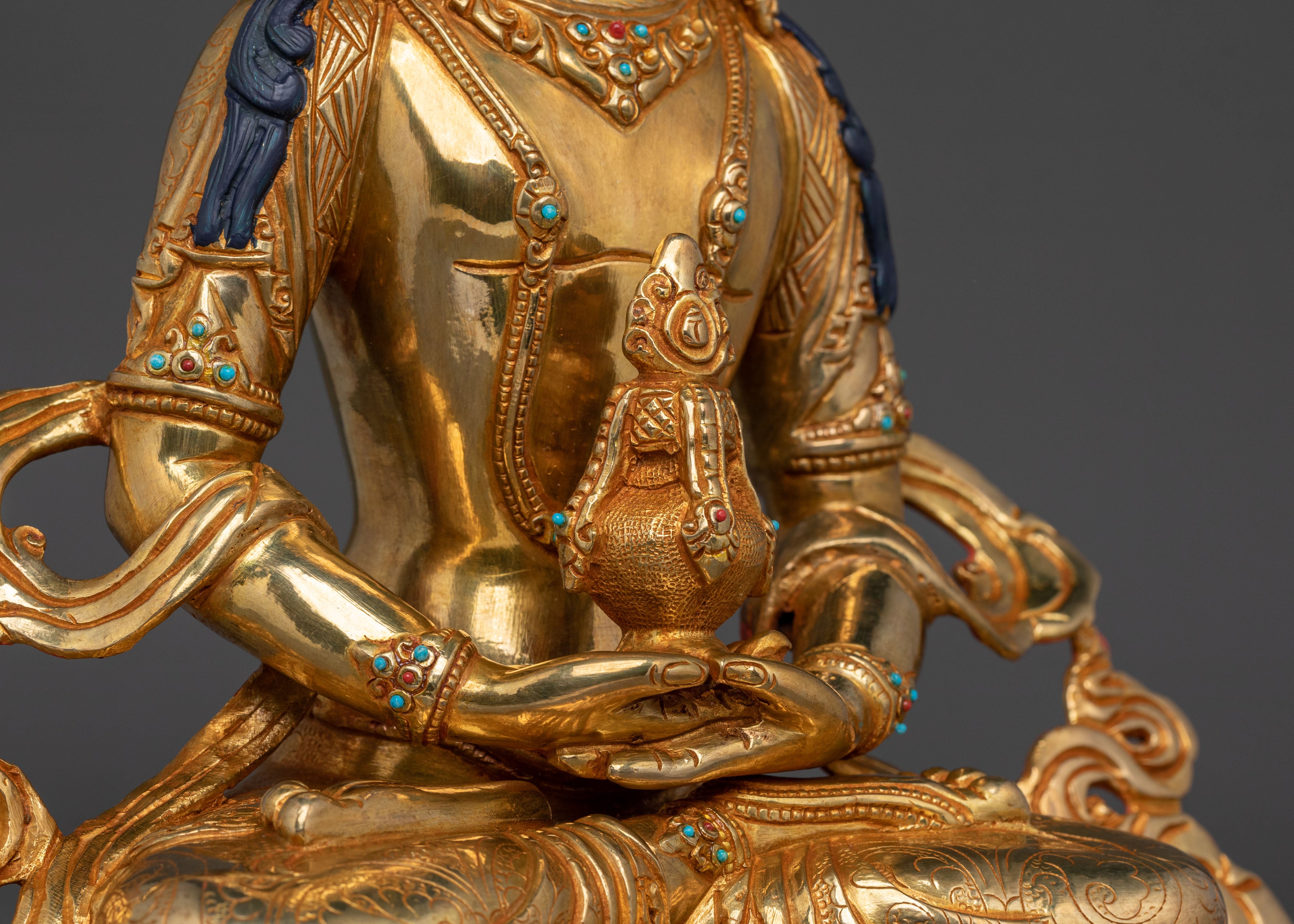 Amitayus Statue: Hand-Gilded 24K Gold Figurine