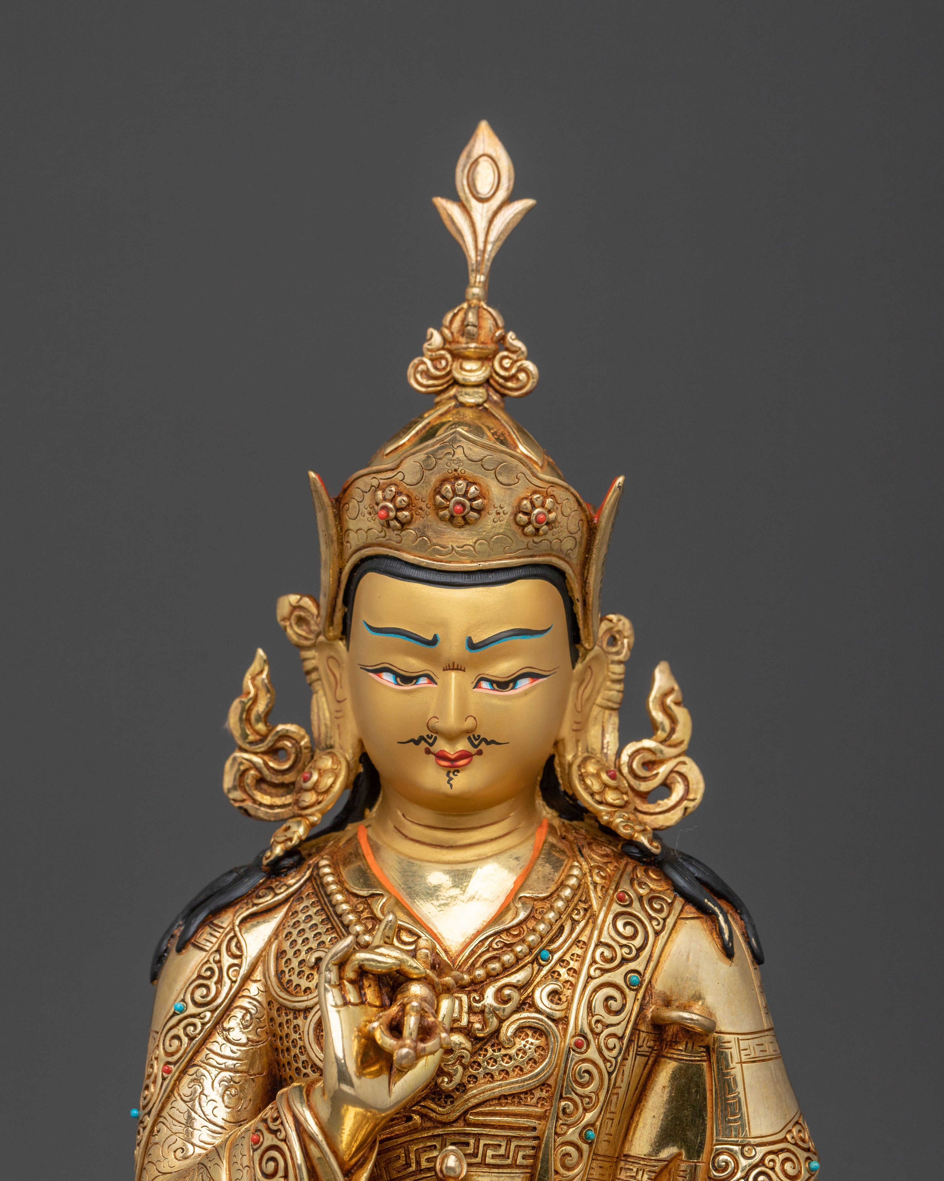 Tibetan Buddhist Figurine of Guru Tsokye Dorje | 24K Gold Gilded Sacred Sculpture