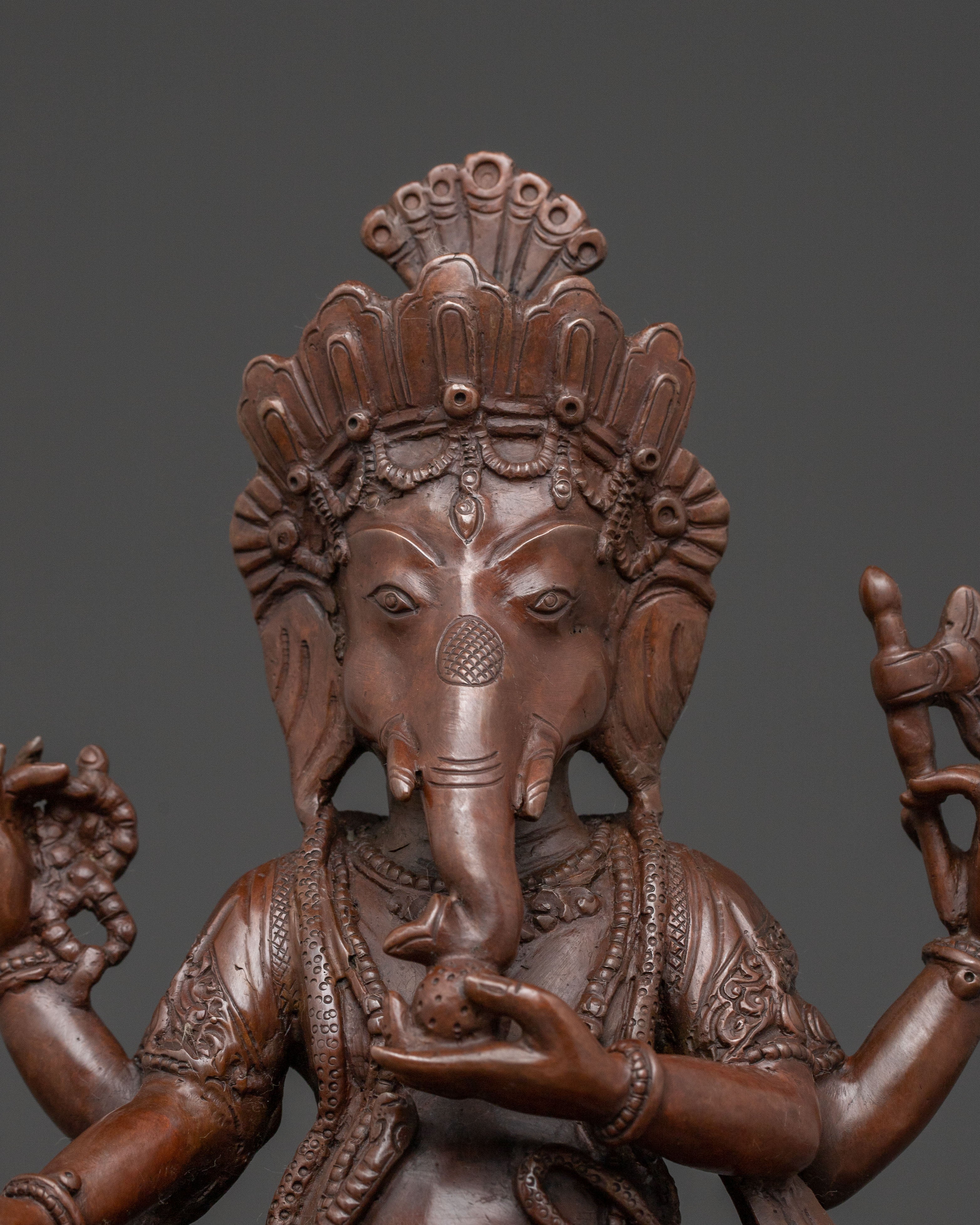 Oxidized Copper Statue of Ganesha: Remover of Obstacles
