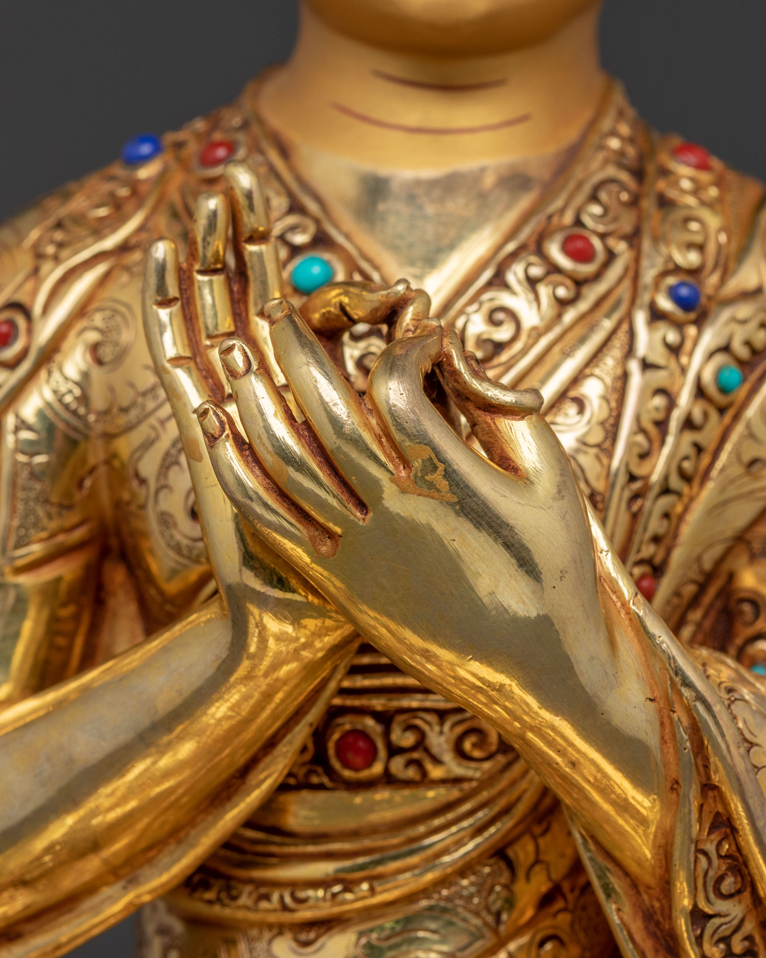 Tsongkhapa 24K Gold Gilded Statue Set for Altar