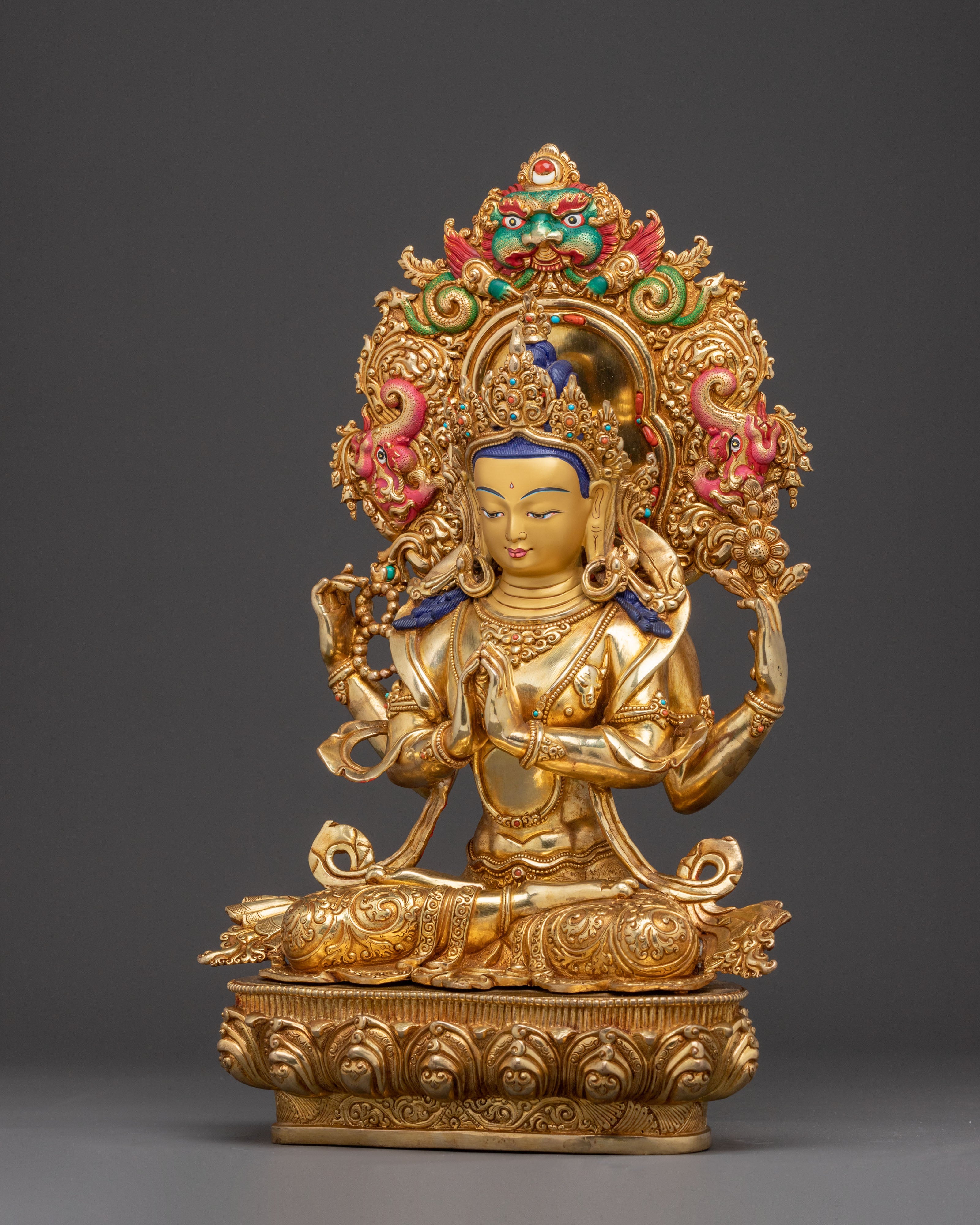 Merciful Chenrezig Bodhisattva Statue - 24K Gold Gilded