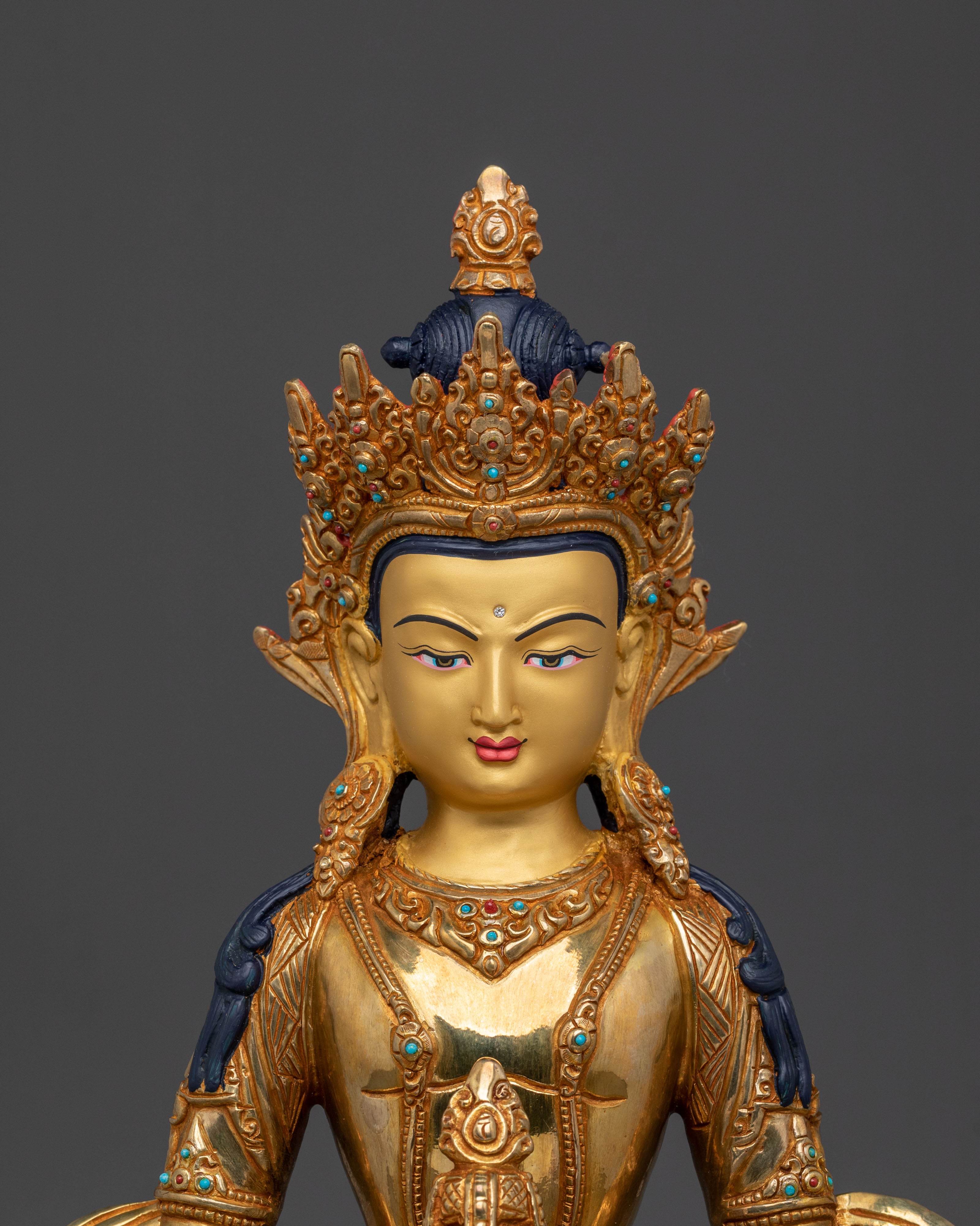 Amitayus Statue: Hand-Gilded 24K Gold Figurine