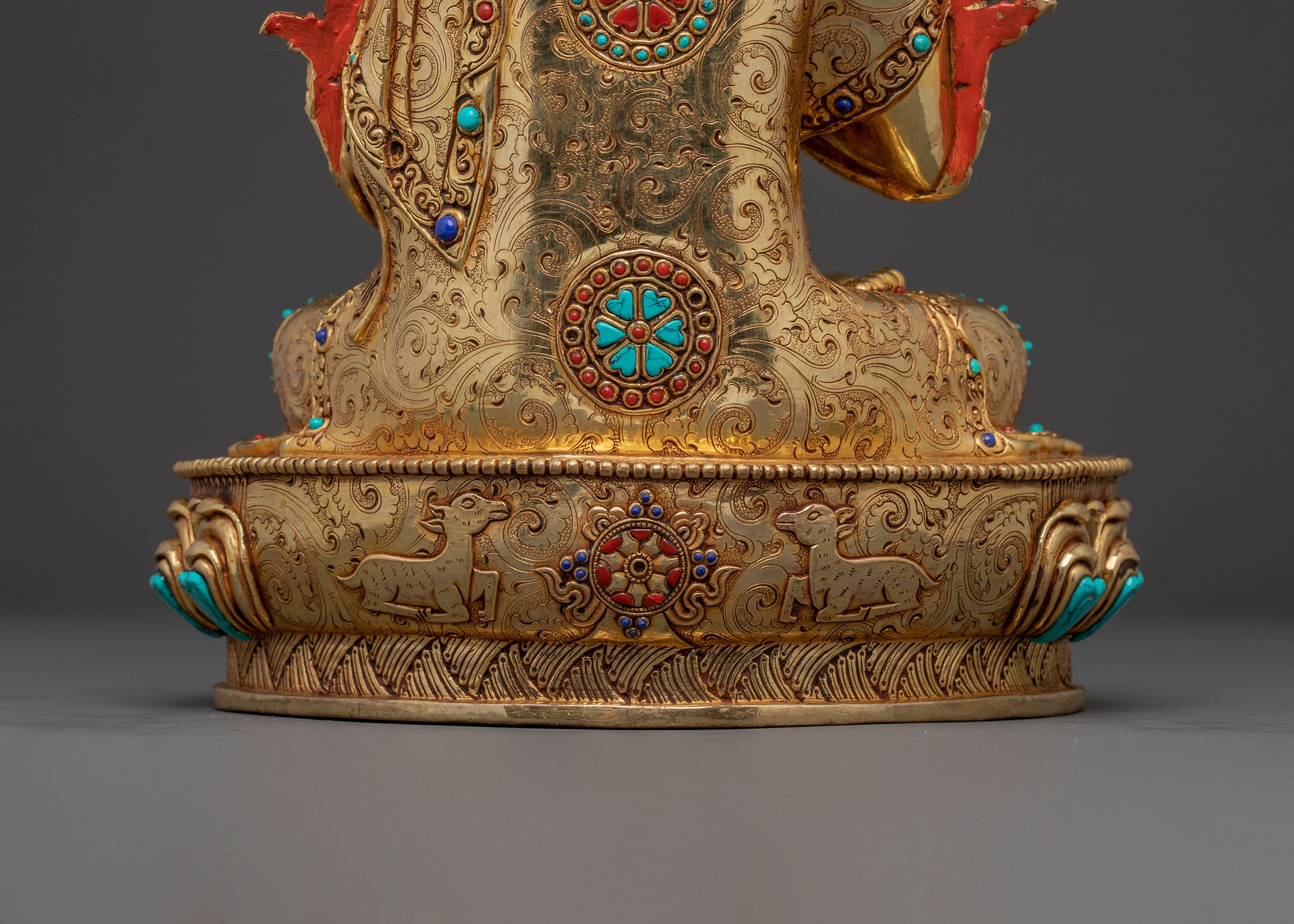 Tsongkhapa 24K Gold Gilded Statue Set for Altar