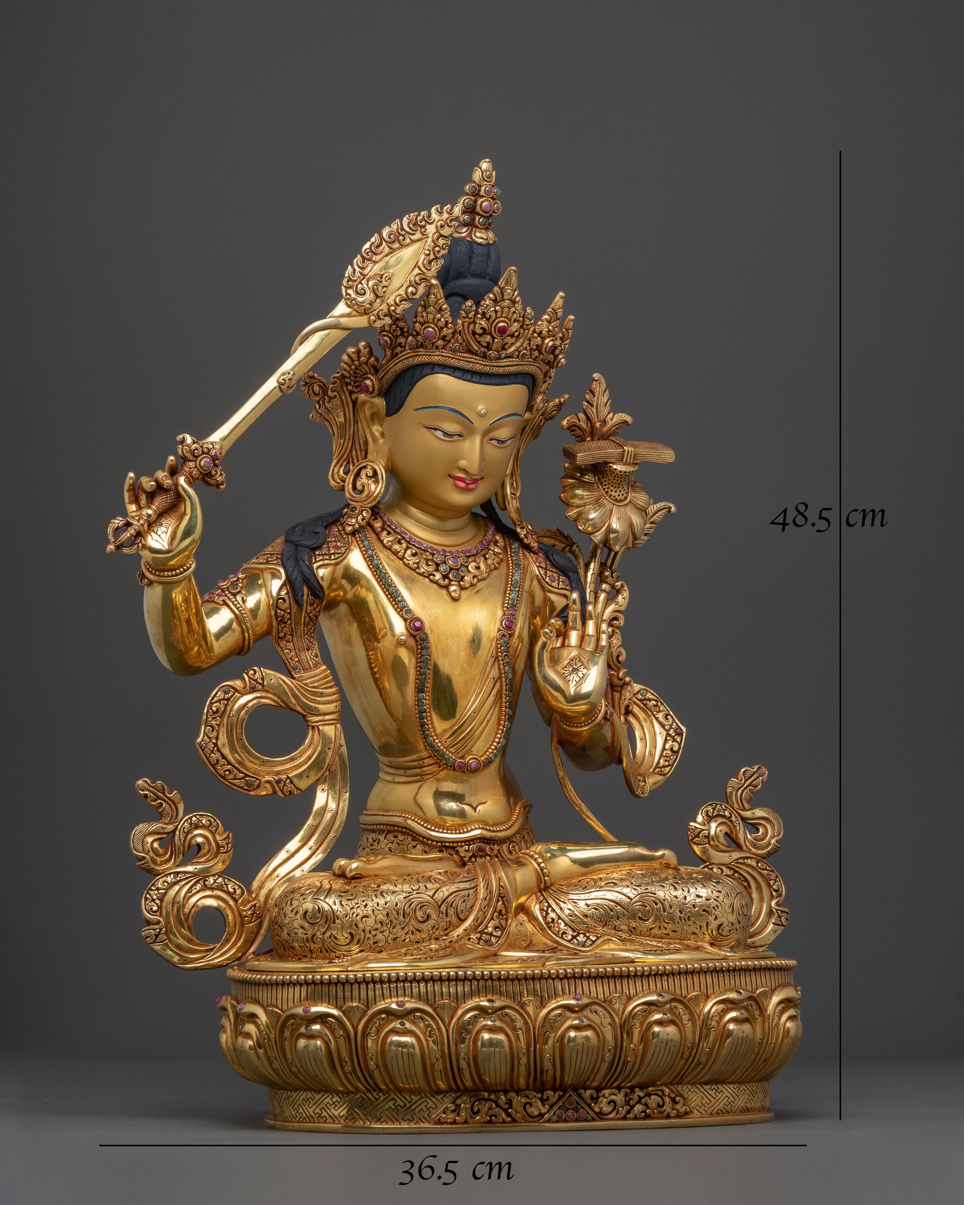 Manjushri: Radiant 24K Gold Gilded Wisdom Statue