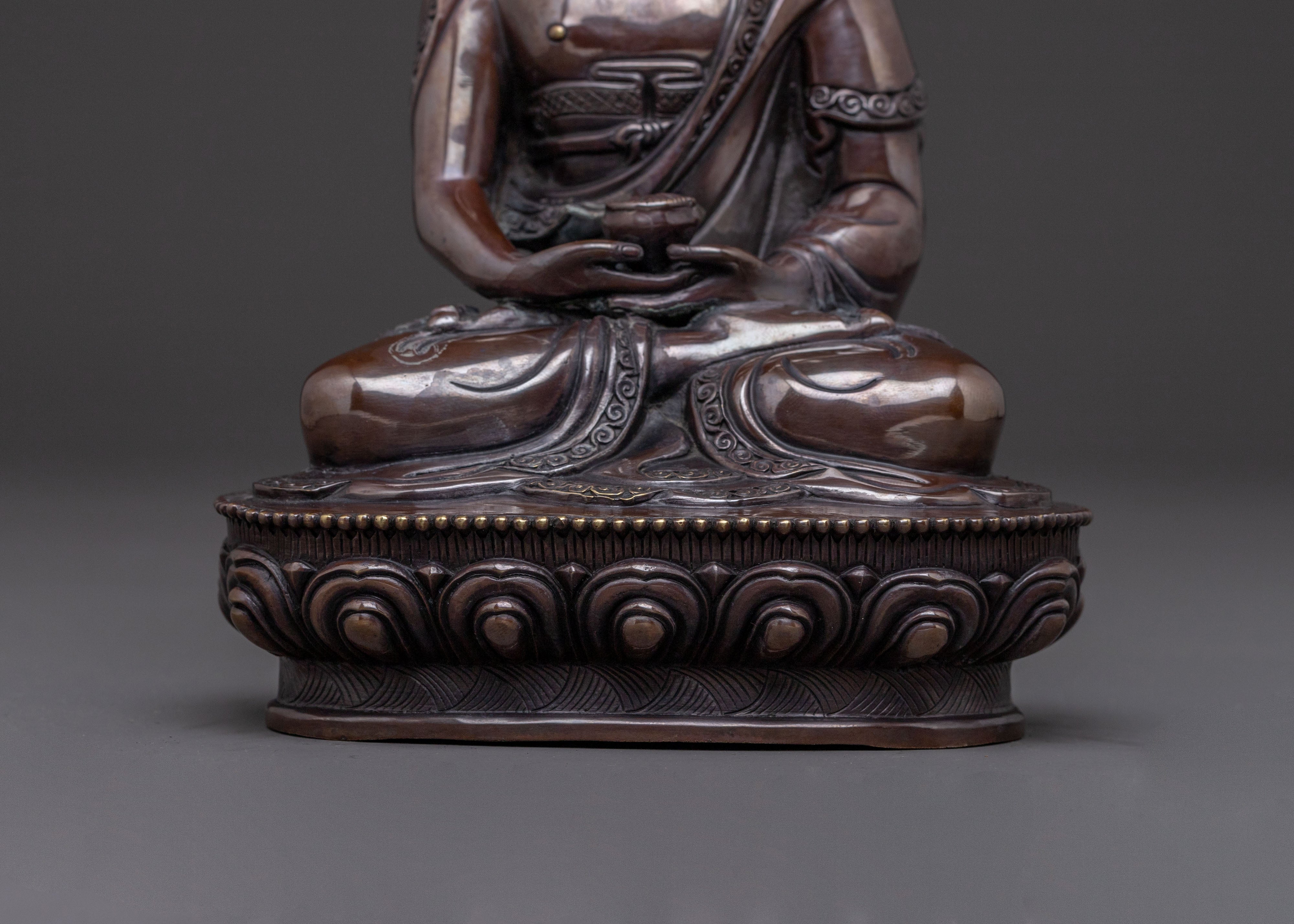 Amitabha Buddha: Handcrafted Golden Statue in Oxidized Copper