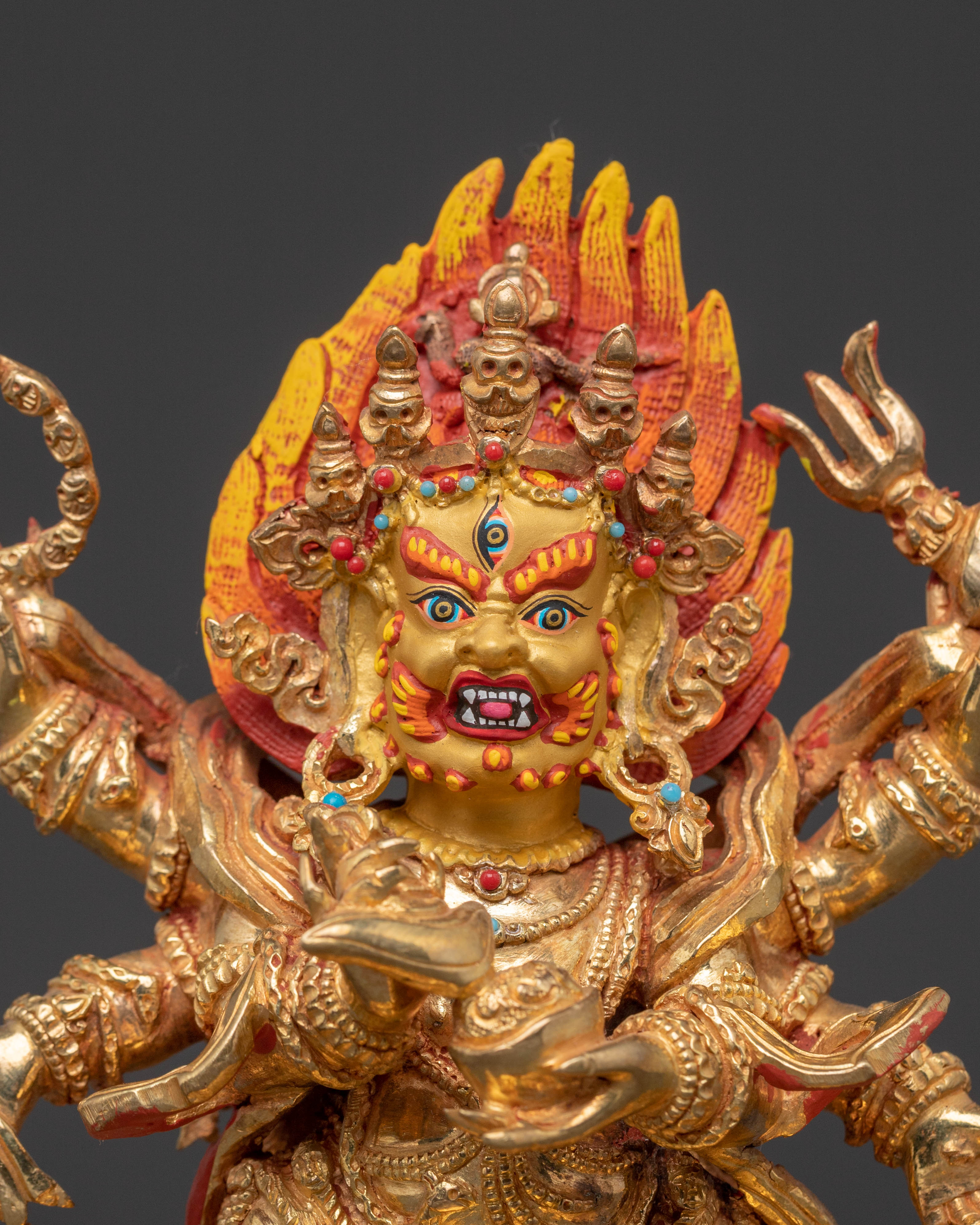 Divine Six-Armed Mahakala Statue – Fierce Protector Sculpture