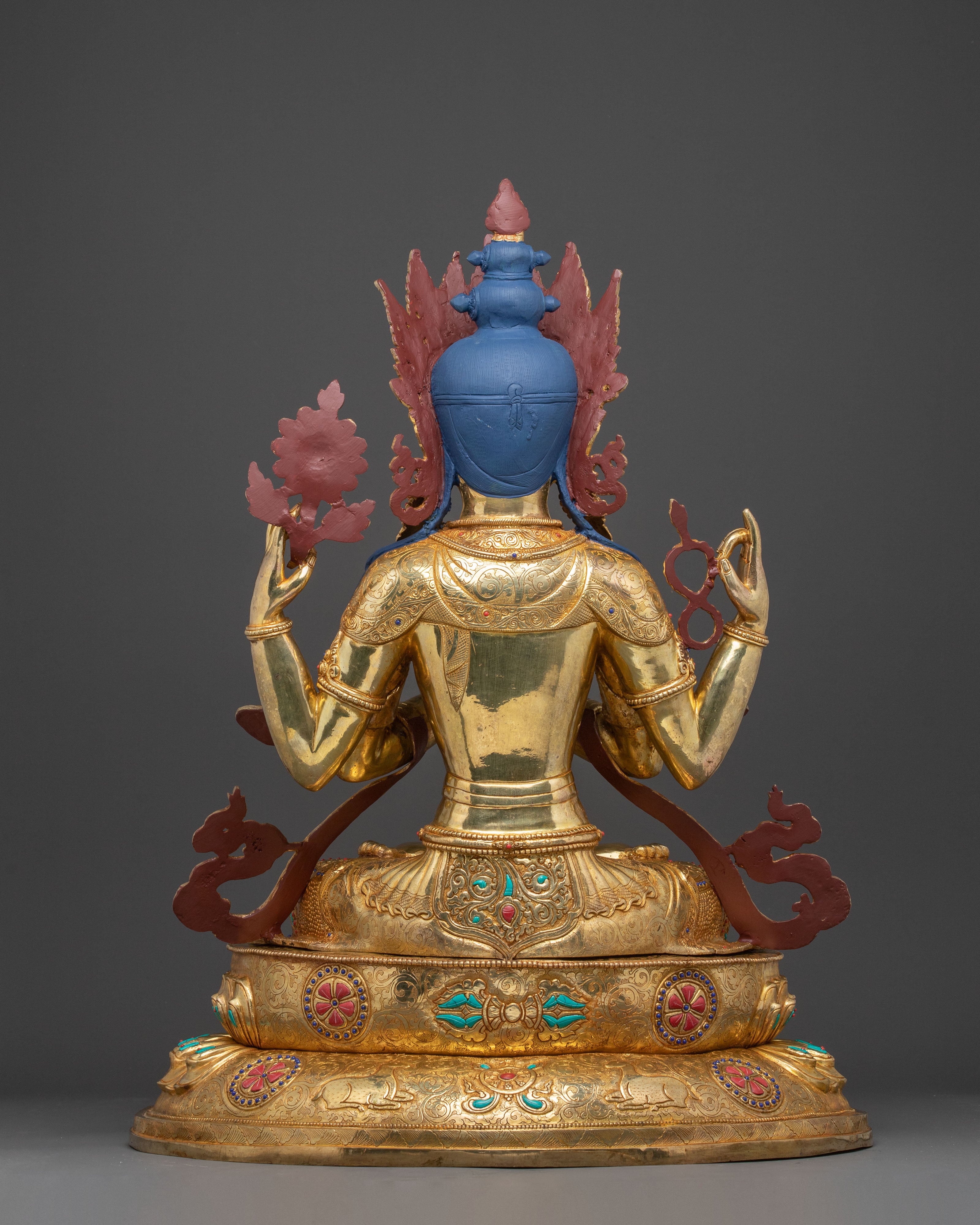 Handmade Golden Statue of Chenrezig: Bodhisattva of Compassion