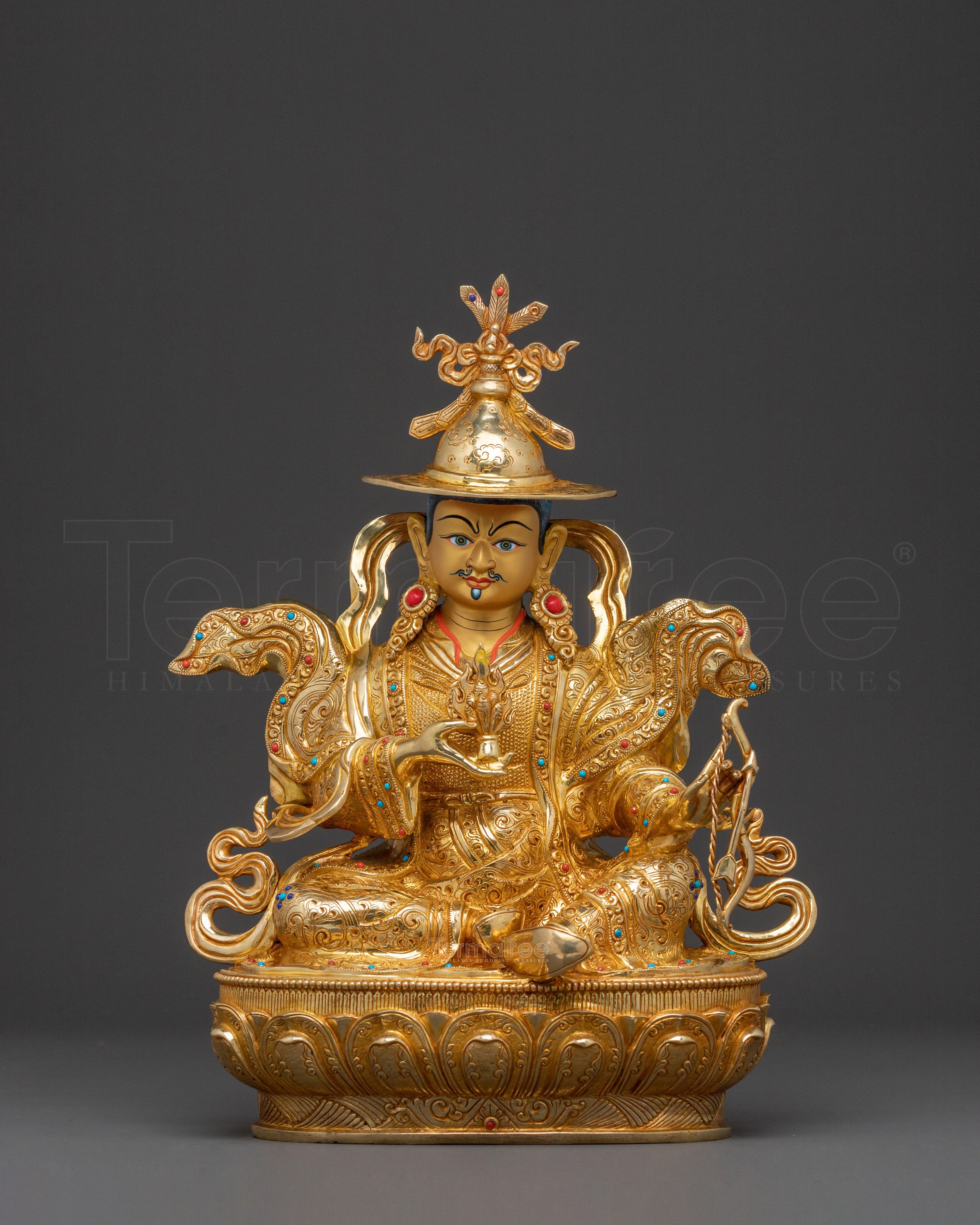 Wealth King Gesar Sculpture: 24K Gold Gilded