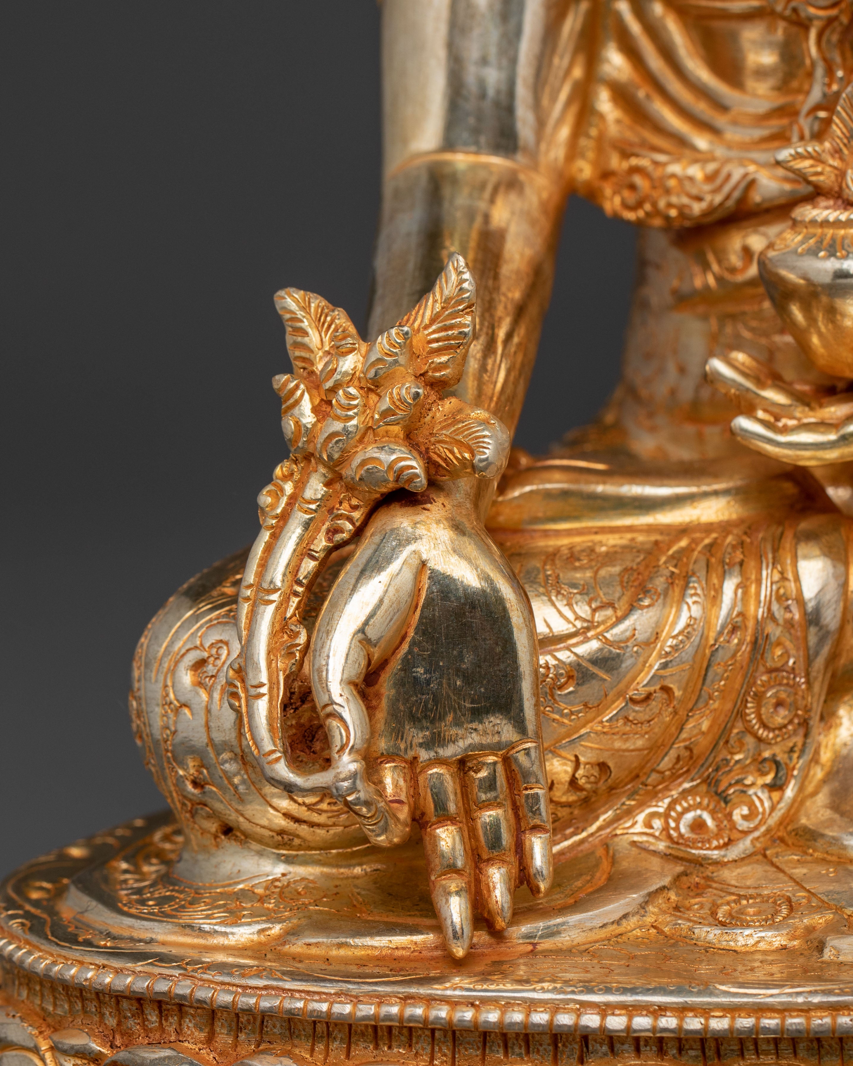 Medicine Buddha Serene Statue | Gold Gilded Buddhist Art