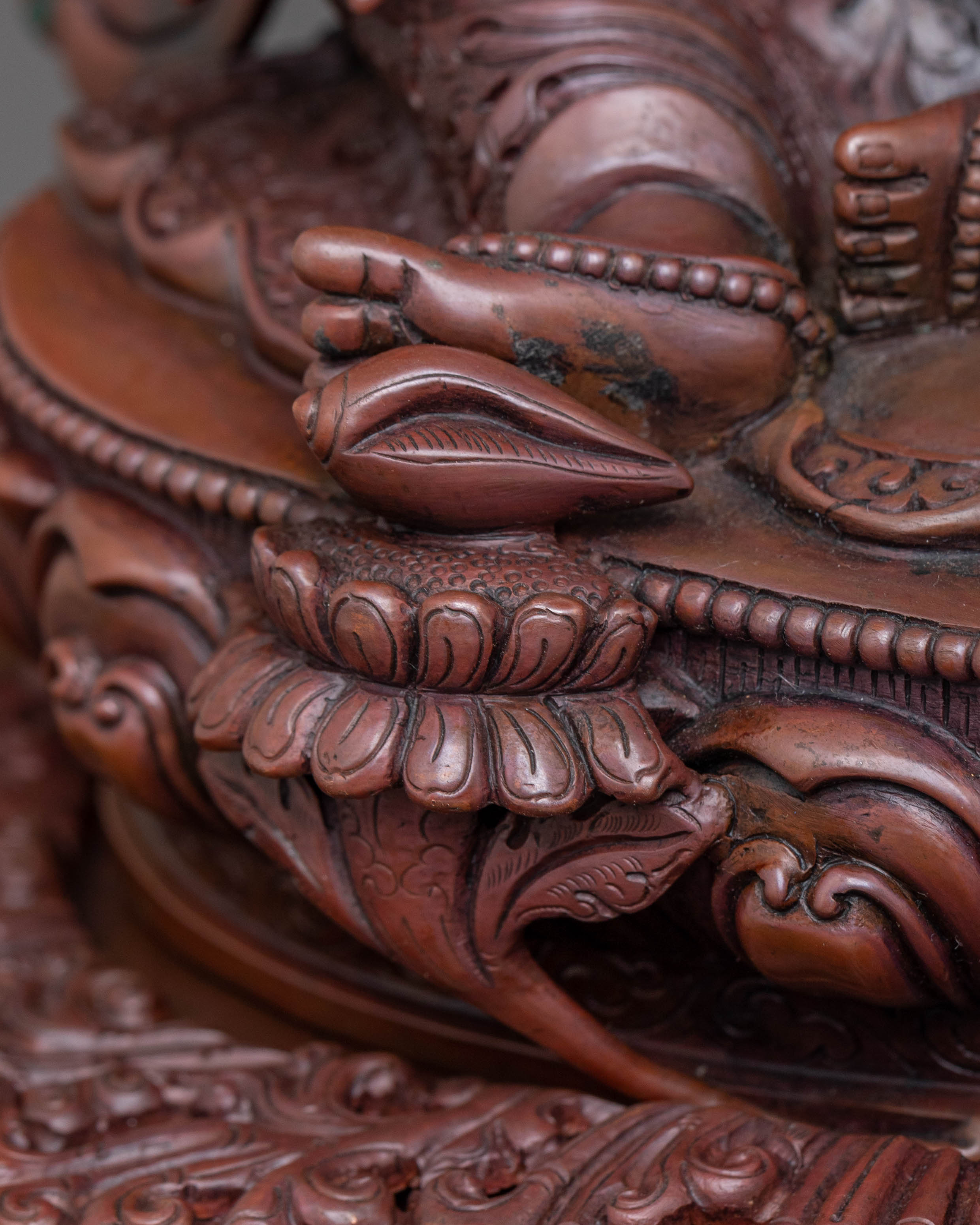 Dzambhala Sacred Statue with Throne - Oxidized Copper