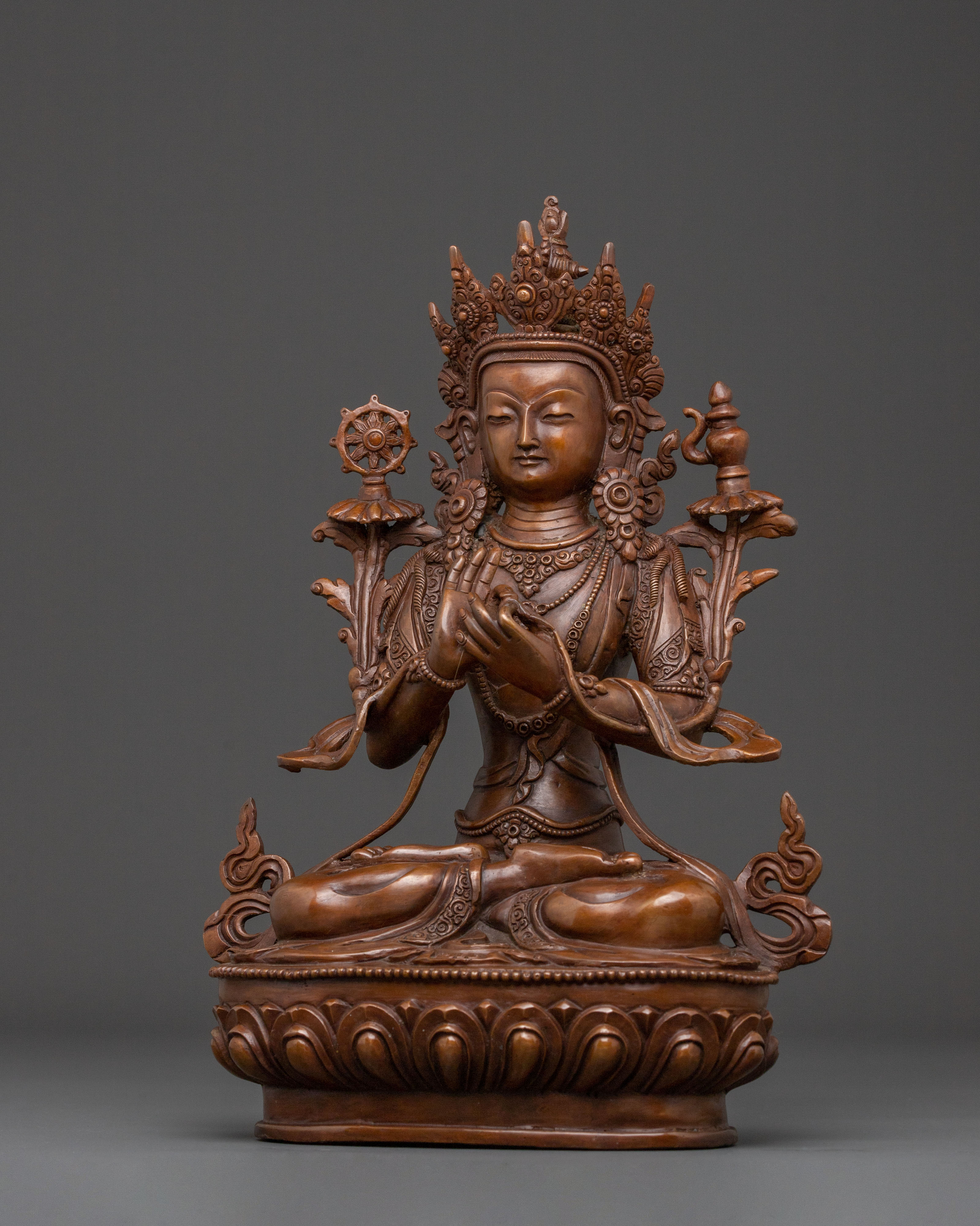 Maitreya Buddha Statue of Hope: Oxidized Copper Artistry