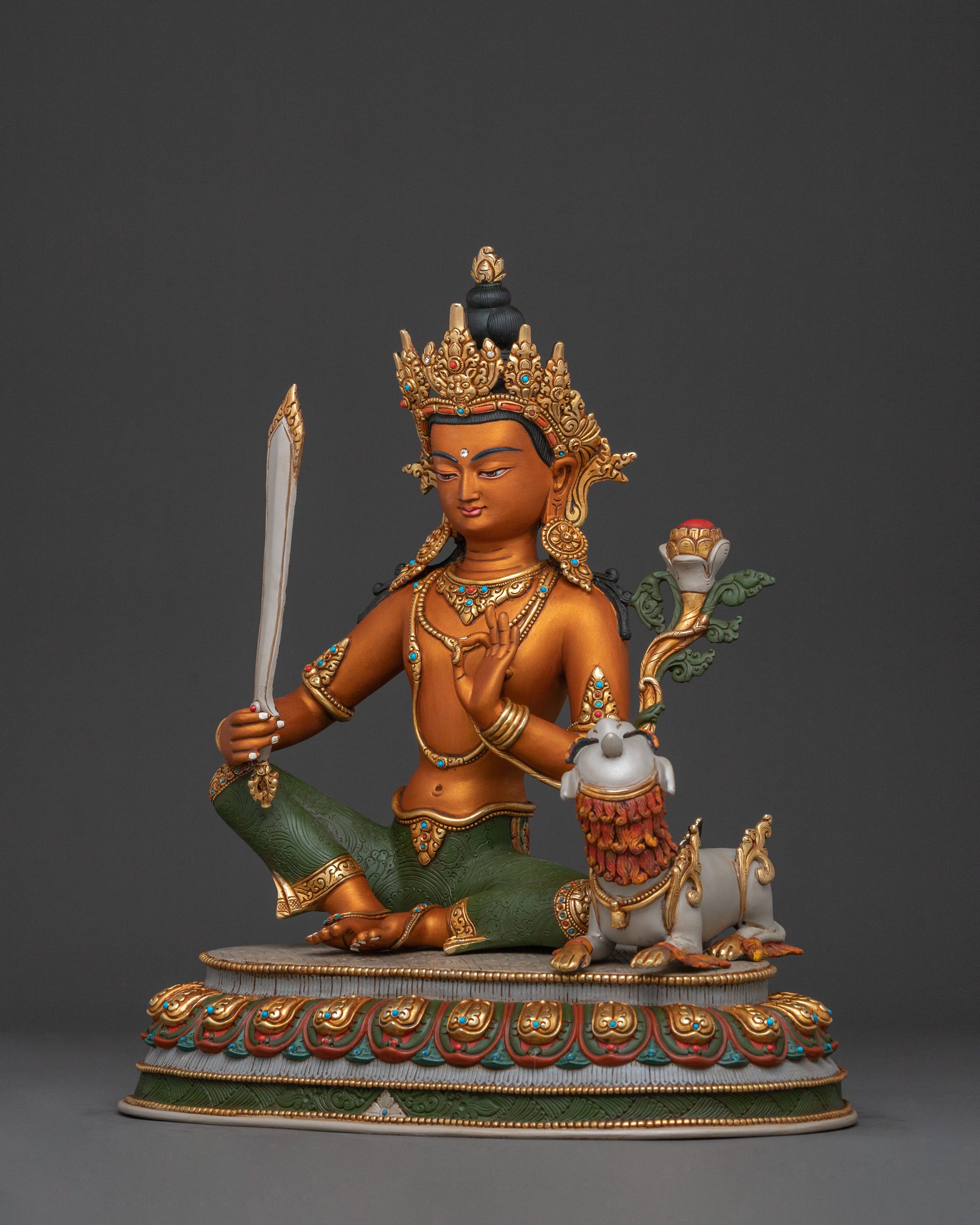 Simhanada Manjushri Buddhist Handcrafted Statue