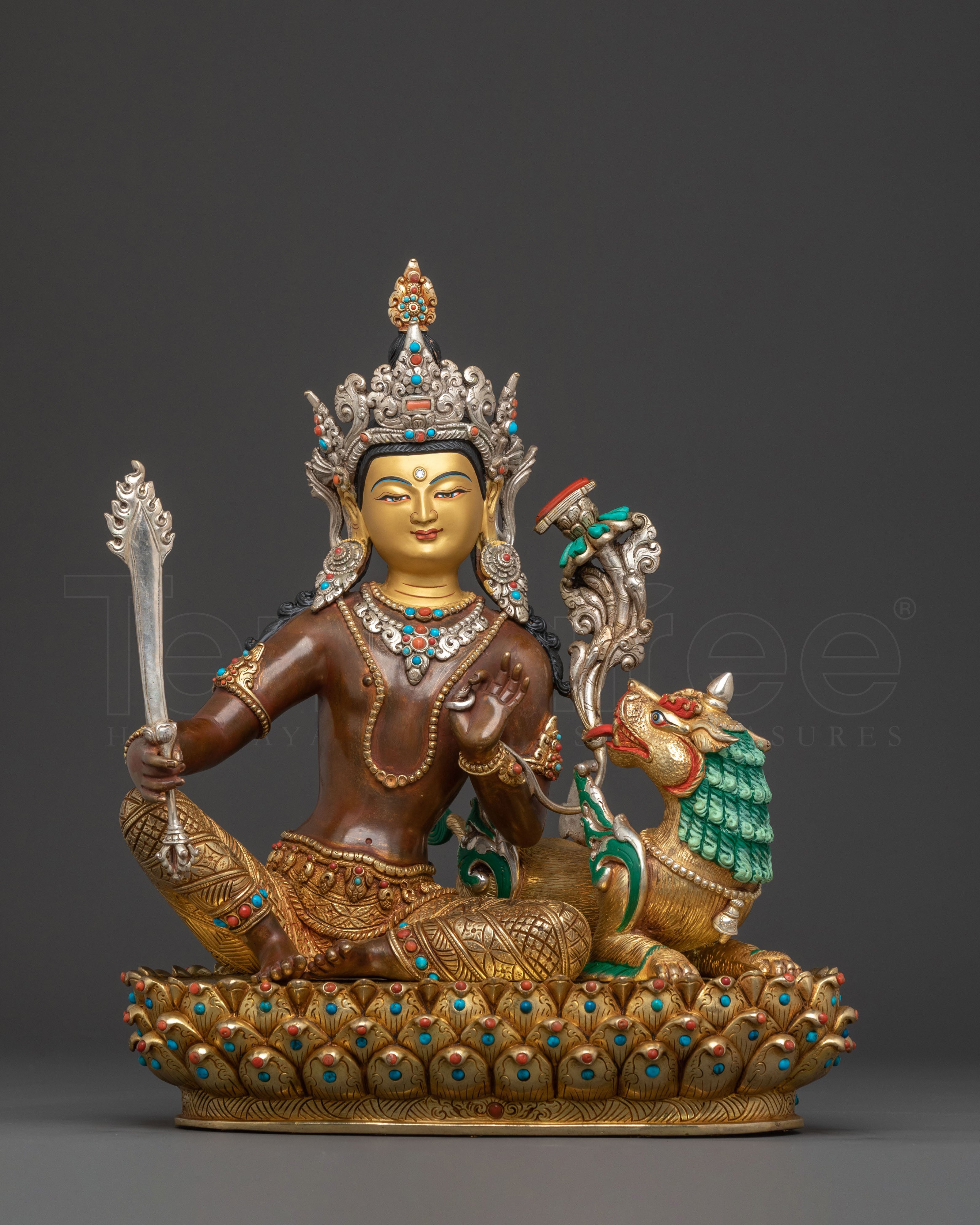 Handcrafted Simhanada Manjushri Sacred Statue