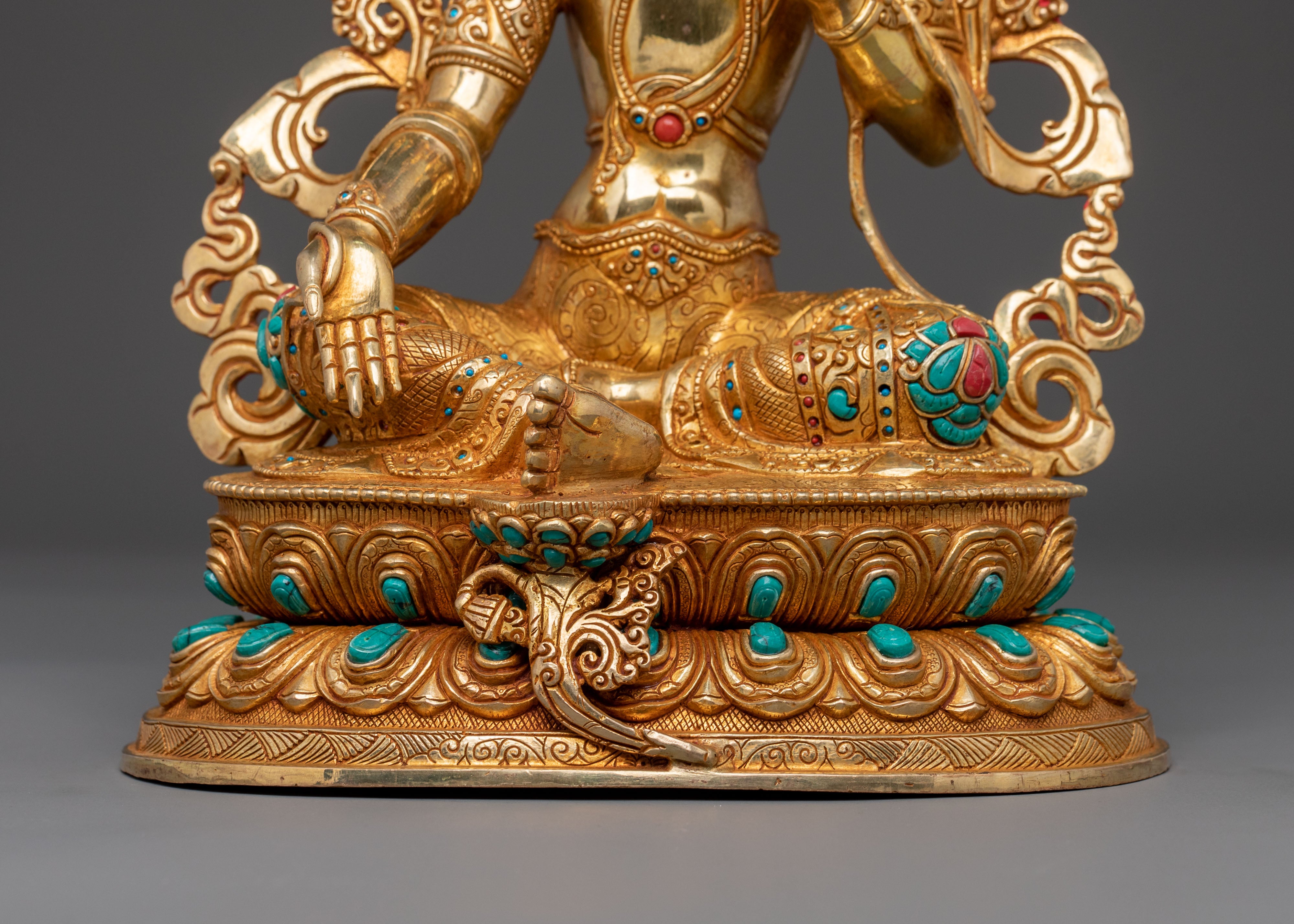 Green Tara 24K Gold Gilded Statue: Compassion Protector