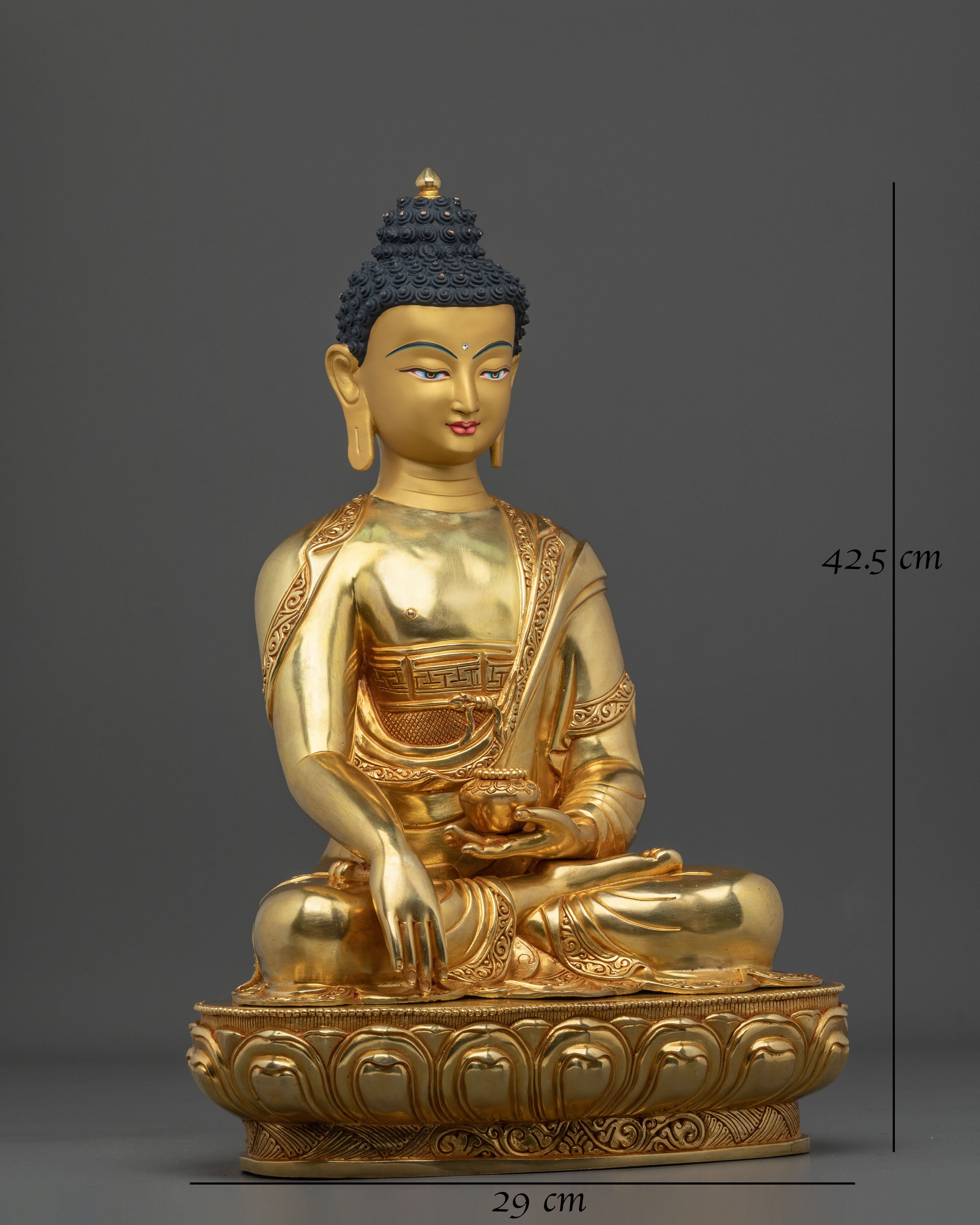 Shakyamuni Buddha Sacred Dharma Altar Figurine - 24K Gilded Copper