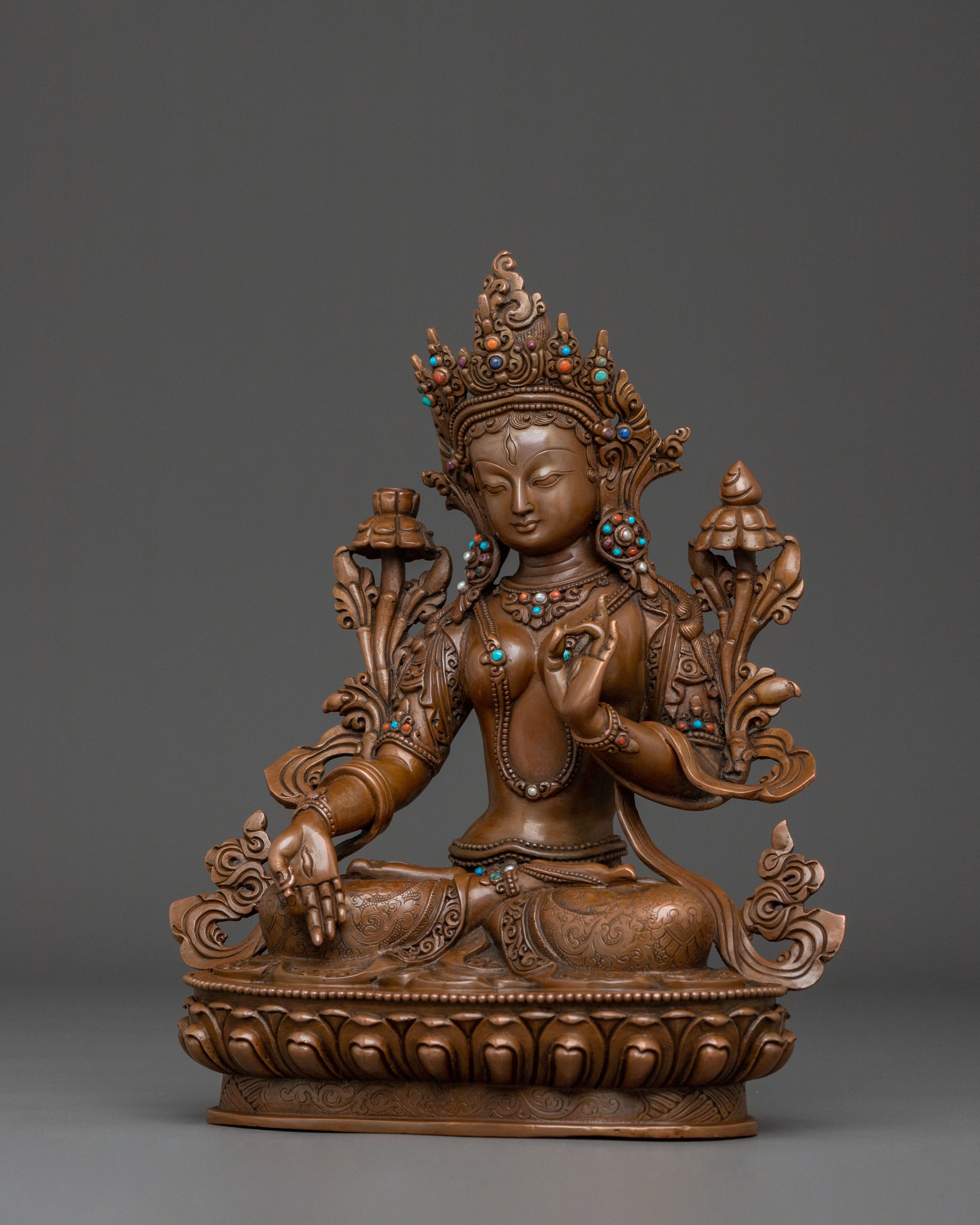 Sita Tara "White Tara" Statue | Oxidized Copper Goddess Figurine