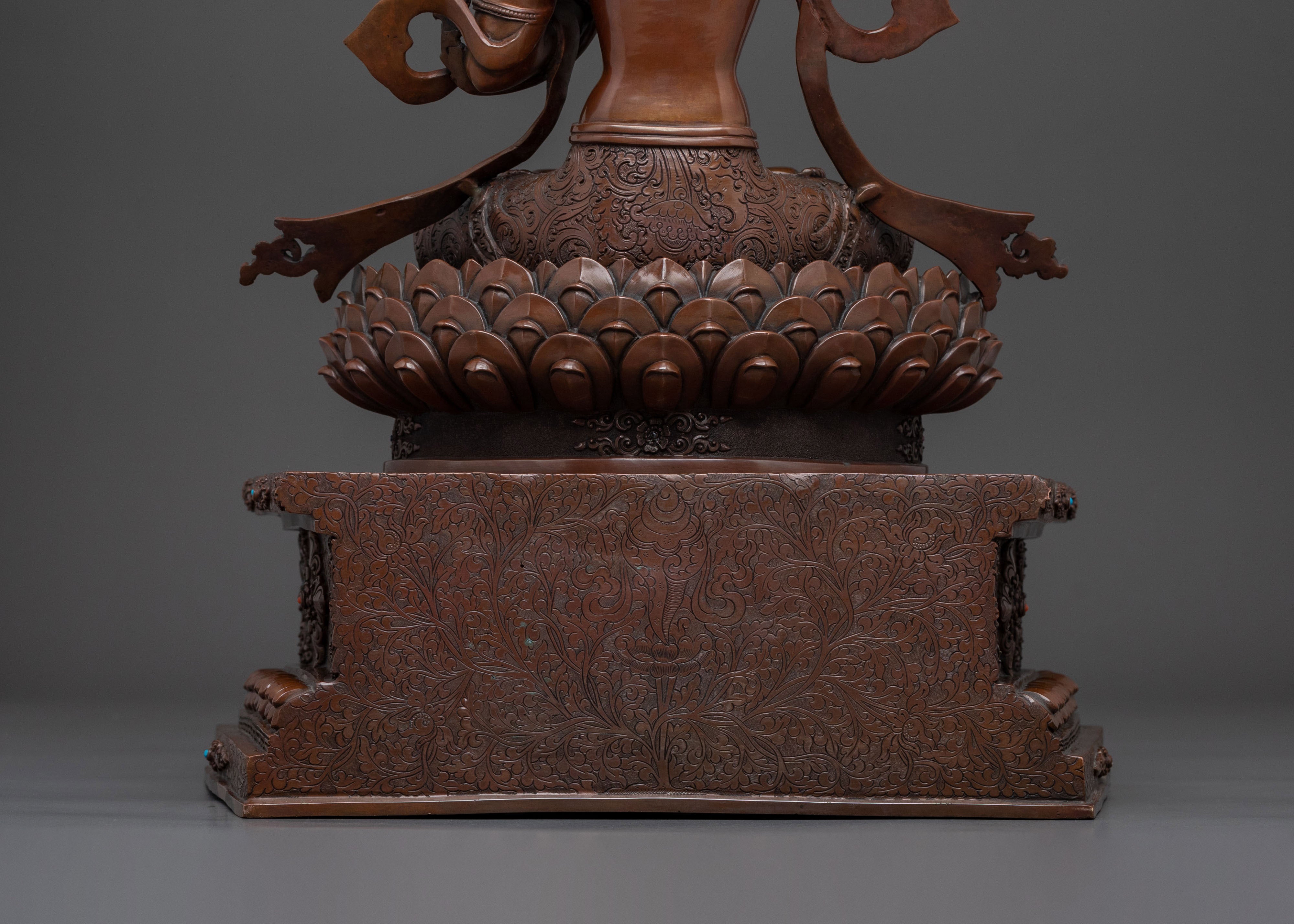 Manjushri Sculpture on Throne | Wisdom Deity with Flaming Sword