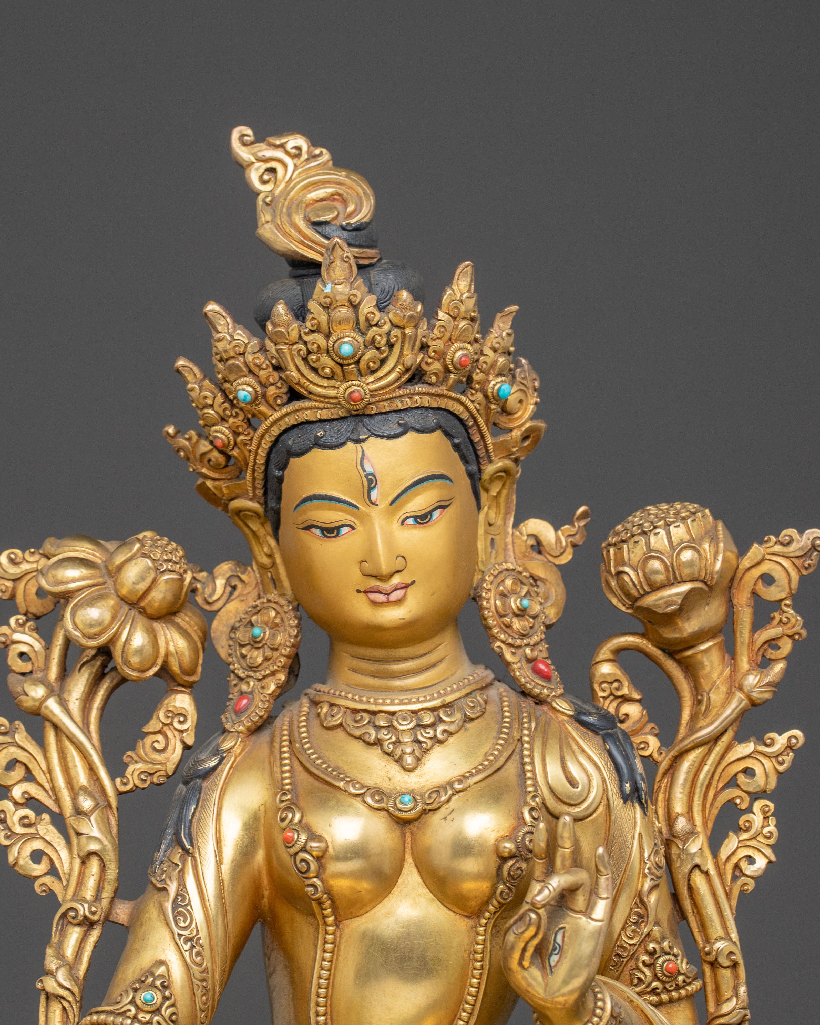 Handcrafted White Tara Statue: Peaceful Bodhisattva Deity of Longevity