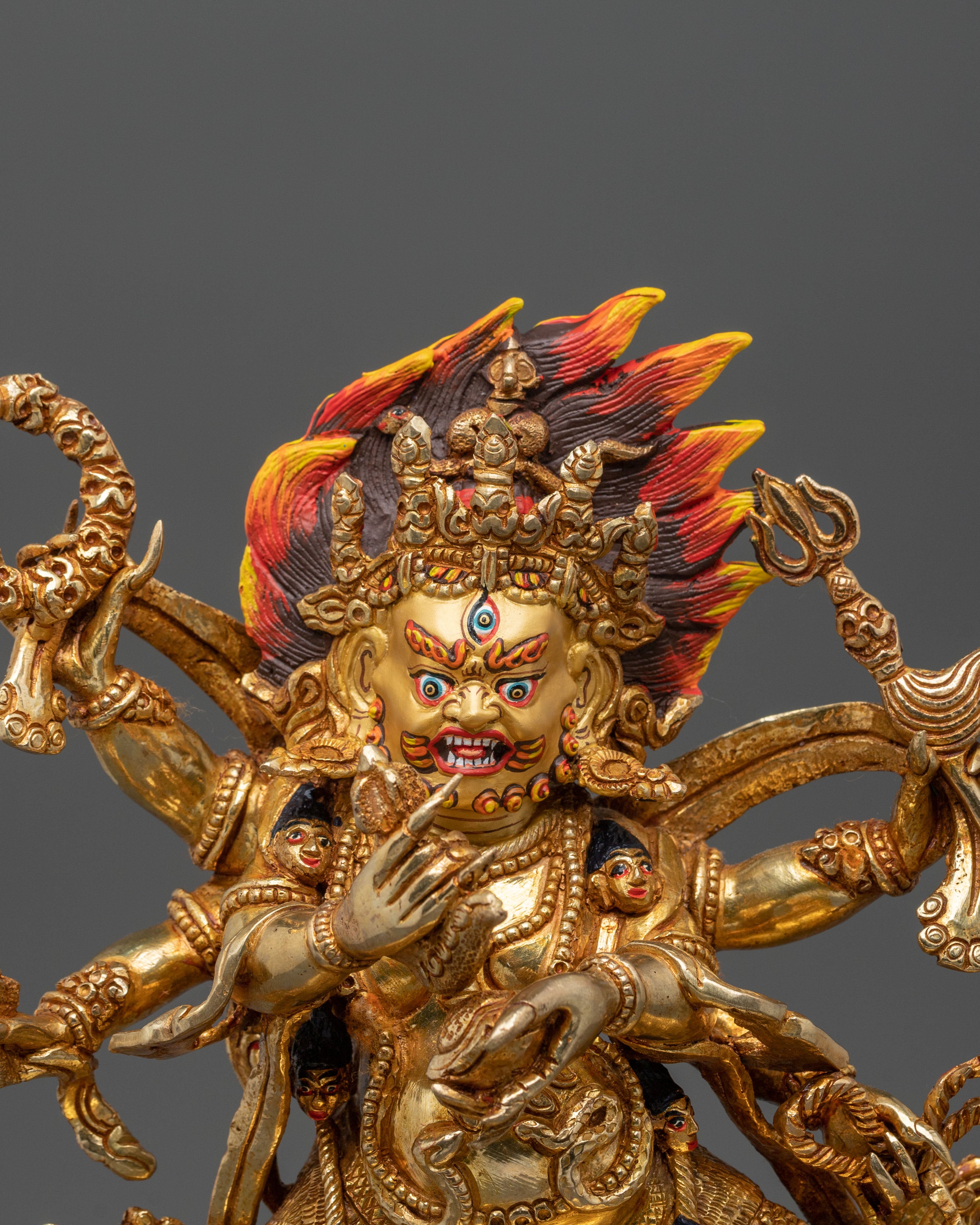 Six Armed Mahakala Golden Statue | Buddhist Protector