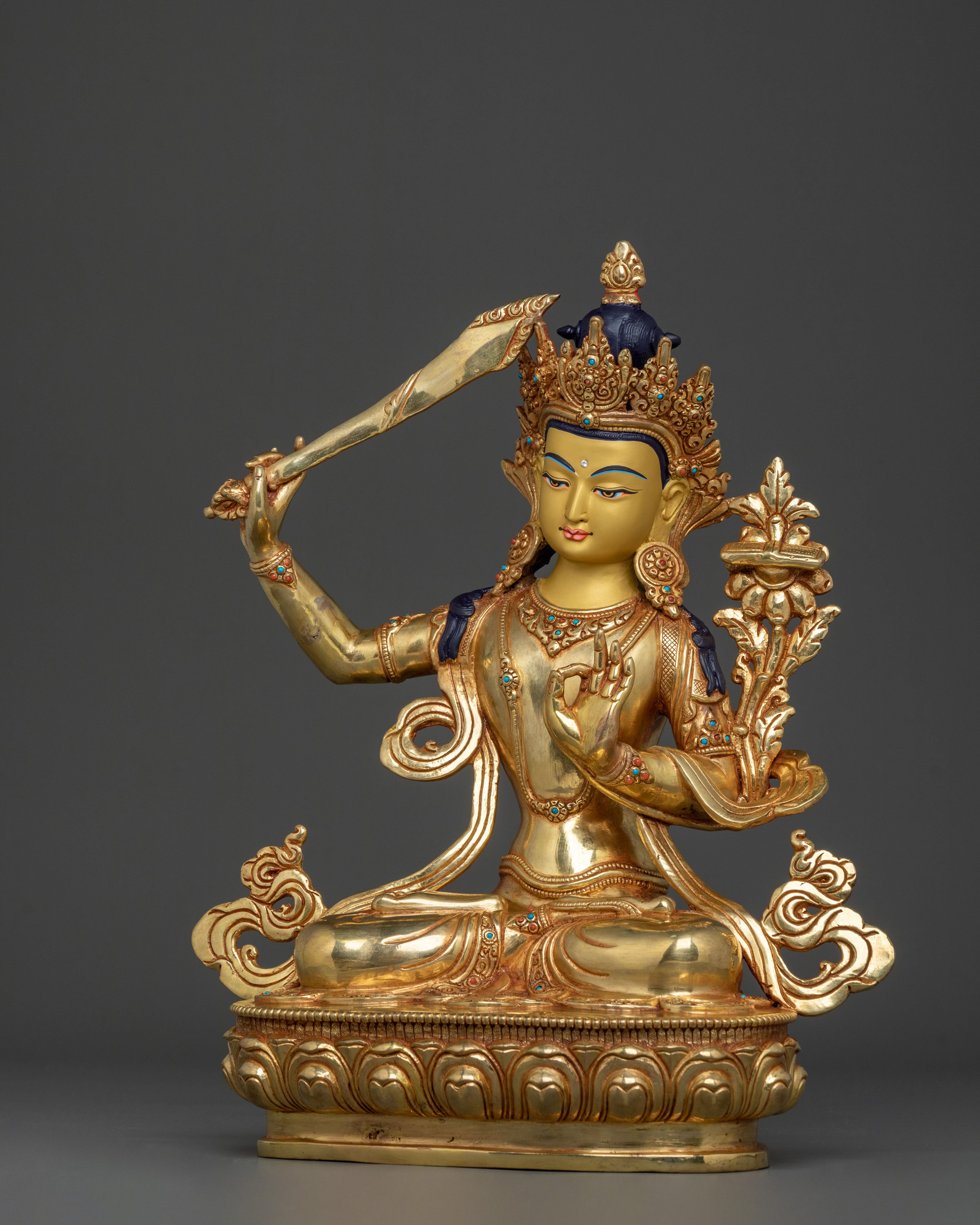 Flaming Sword of Wisdom Manjushri Statue | 24K Gold Gilded