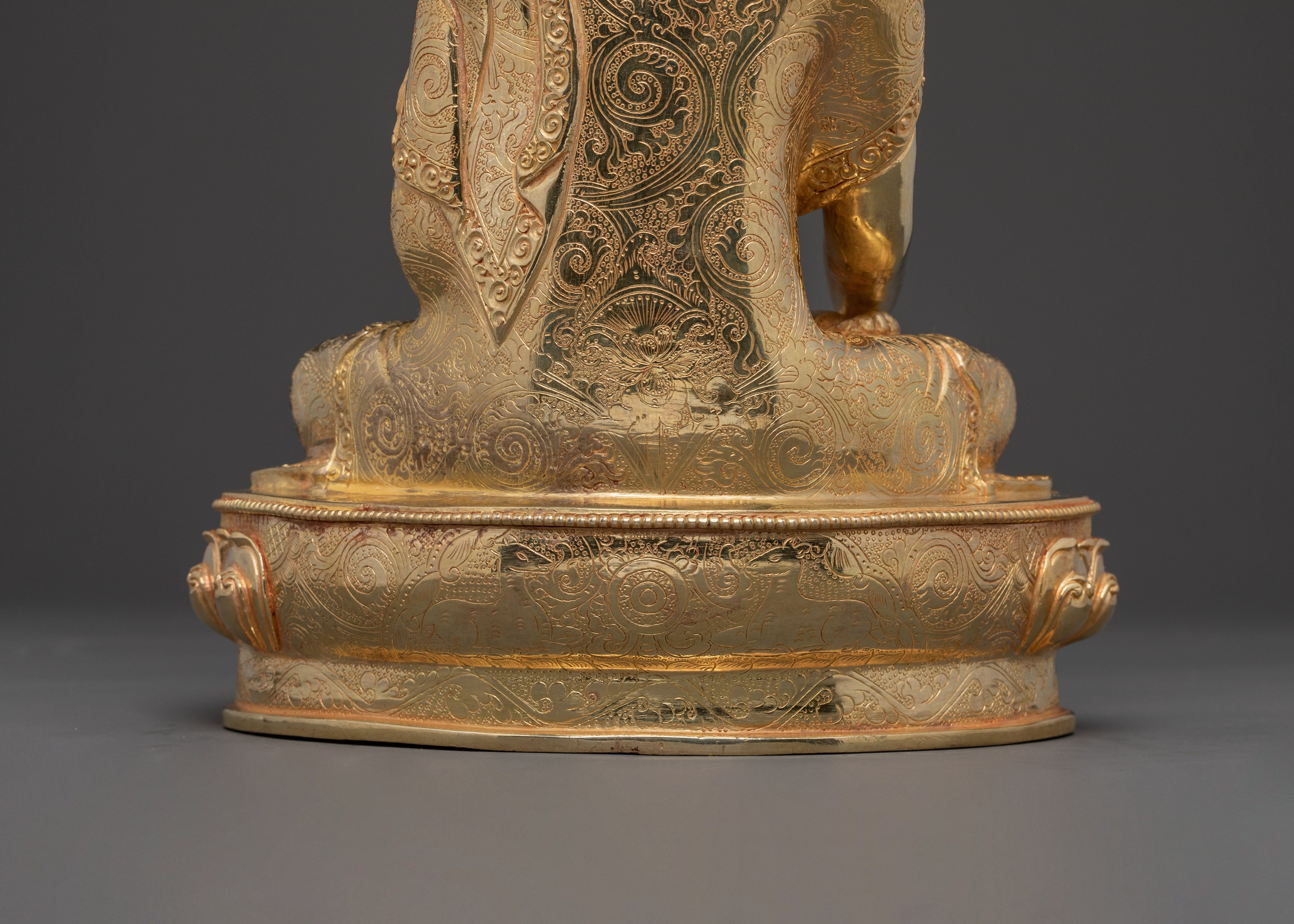 24k Gold Gilded Shakyamuni Buddha Blessing Statue – Serene Artistry