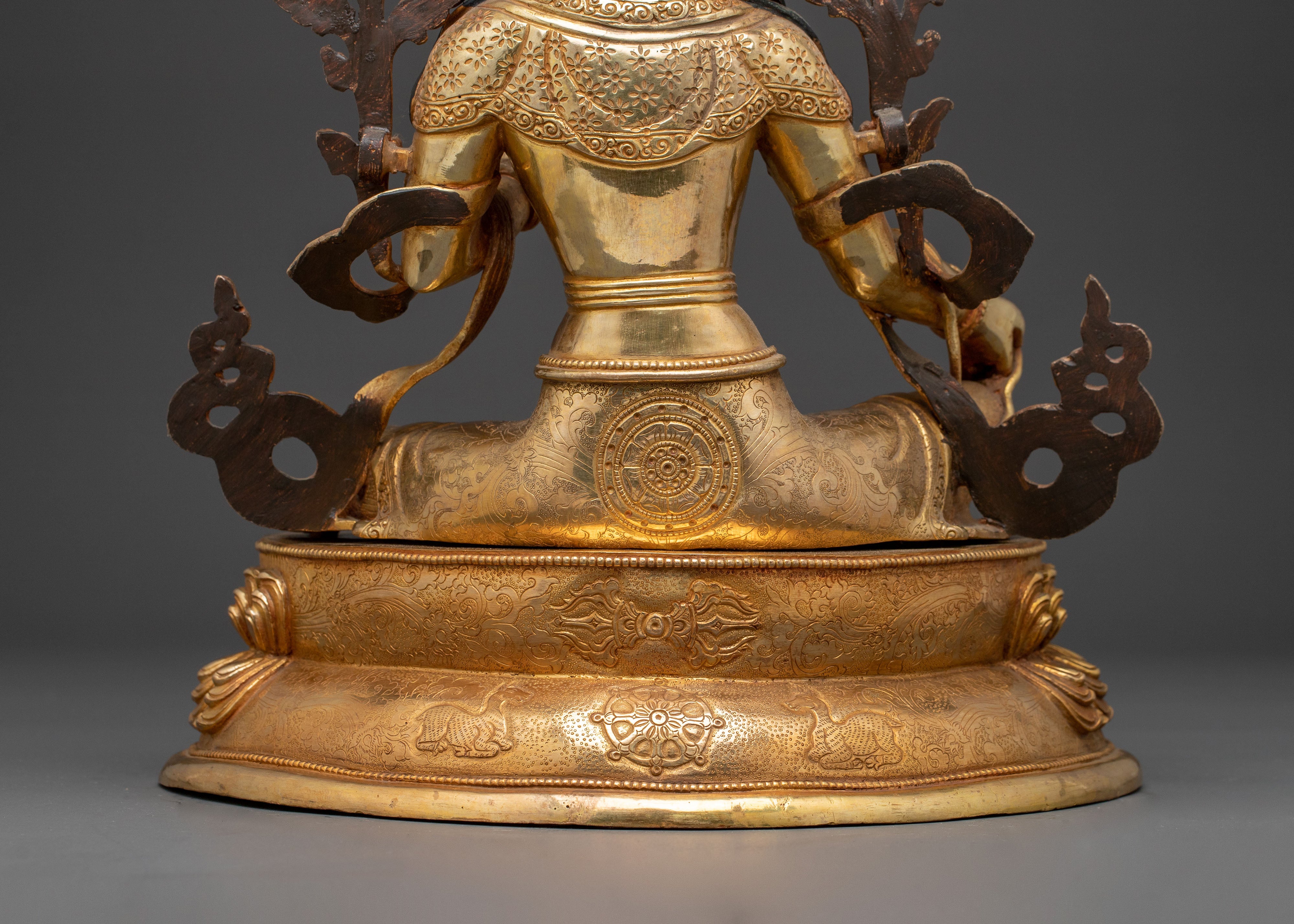 Sacred Compassion Goddess Green Tara Statue – 24K Gilded Radiance