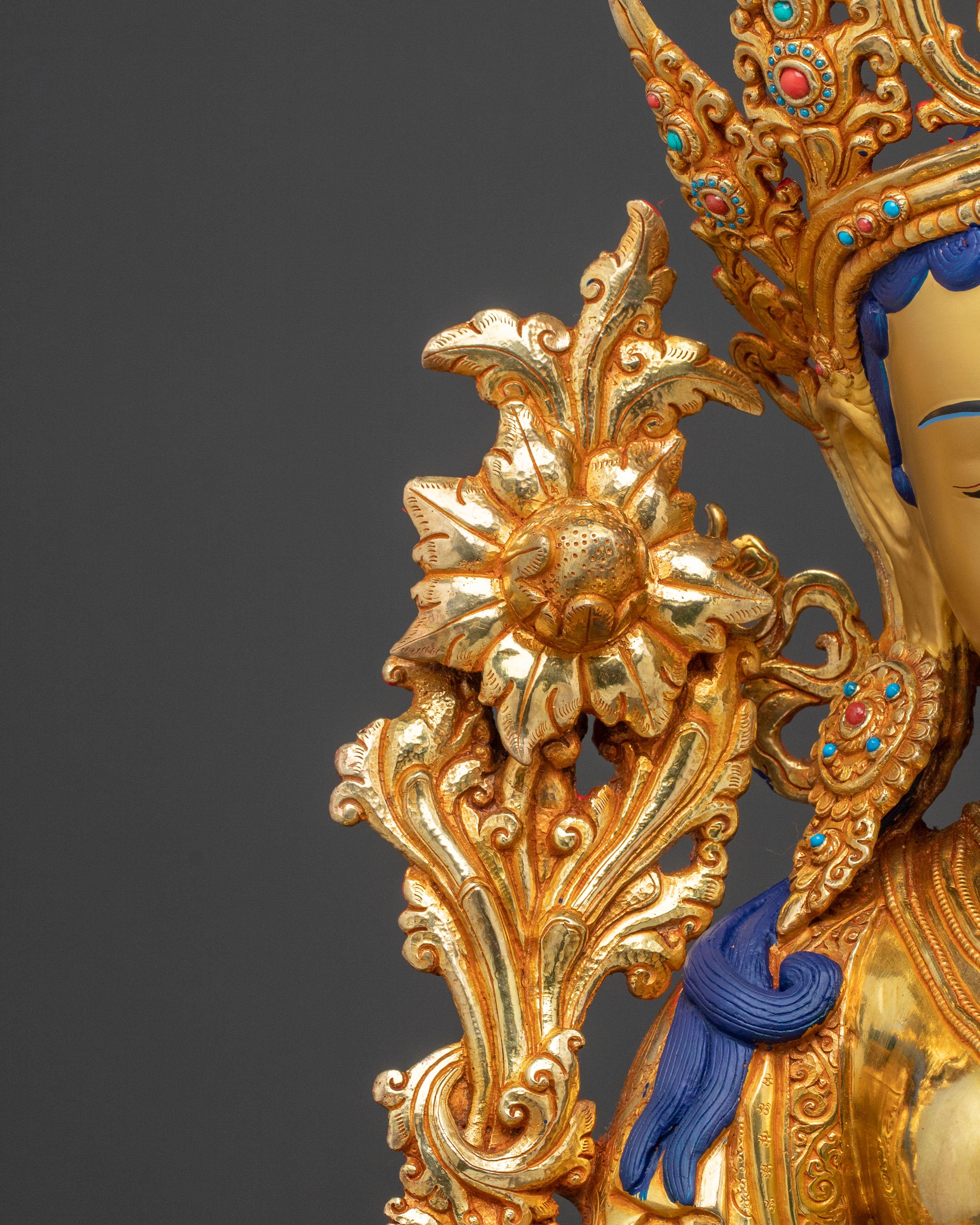 24K Gold Gilded Green Tara Spiritual Statue | Meditation Decor