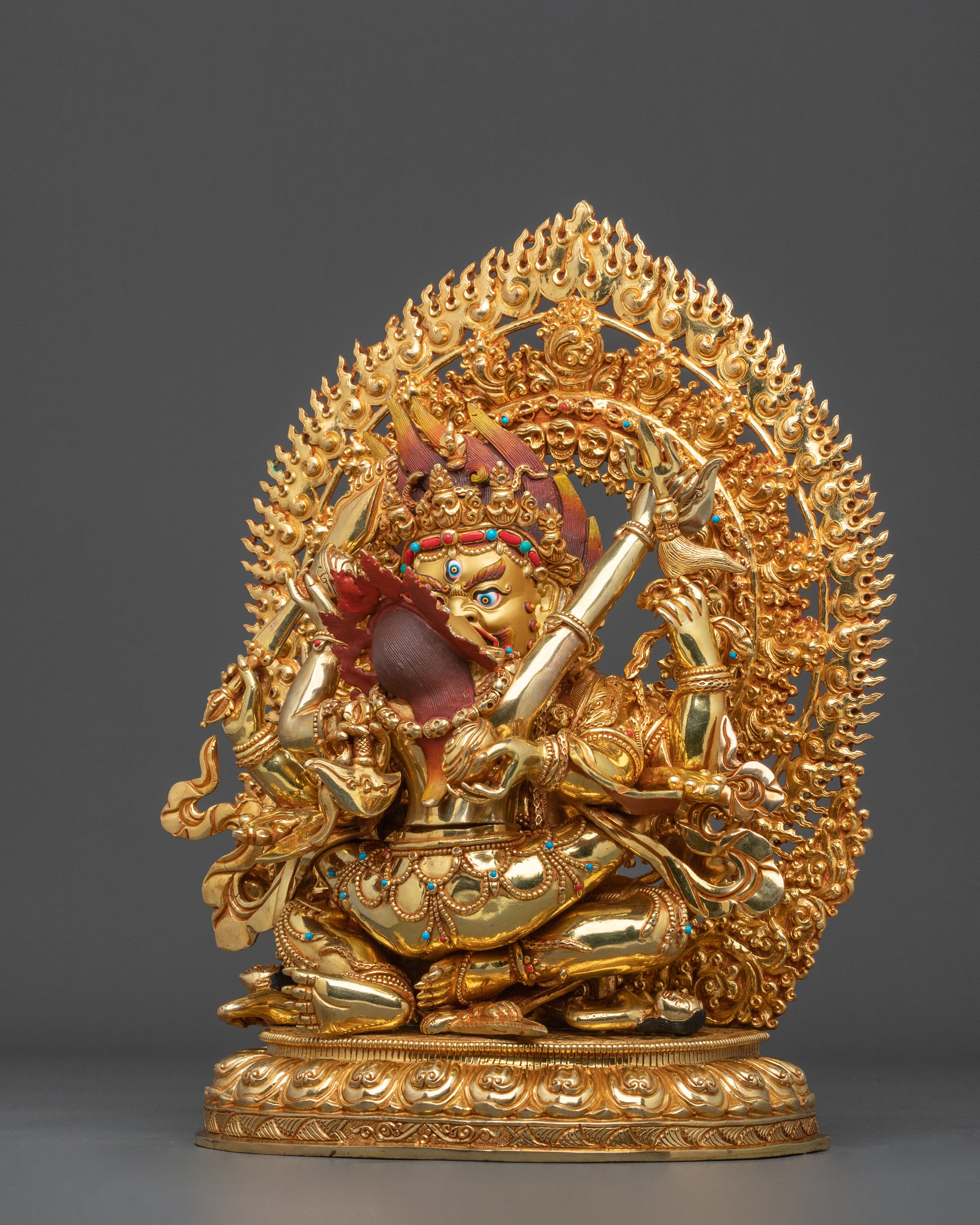 Chaturbhuja Mahakala With Consort Statue: Protector of Dharma