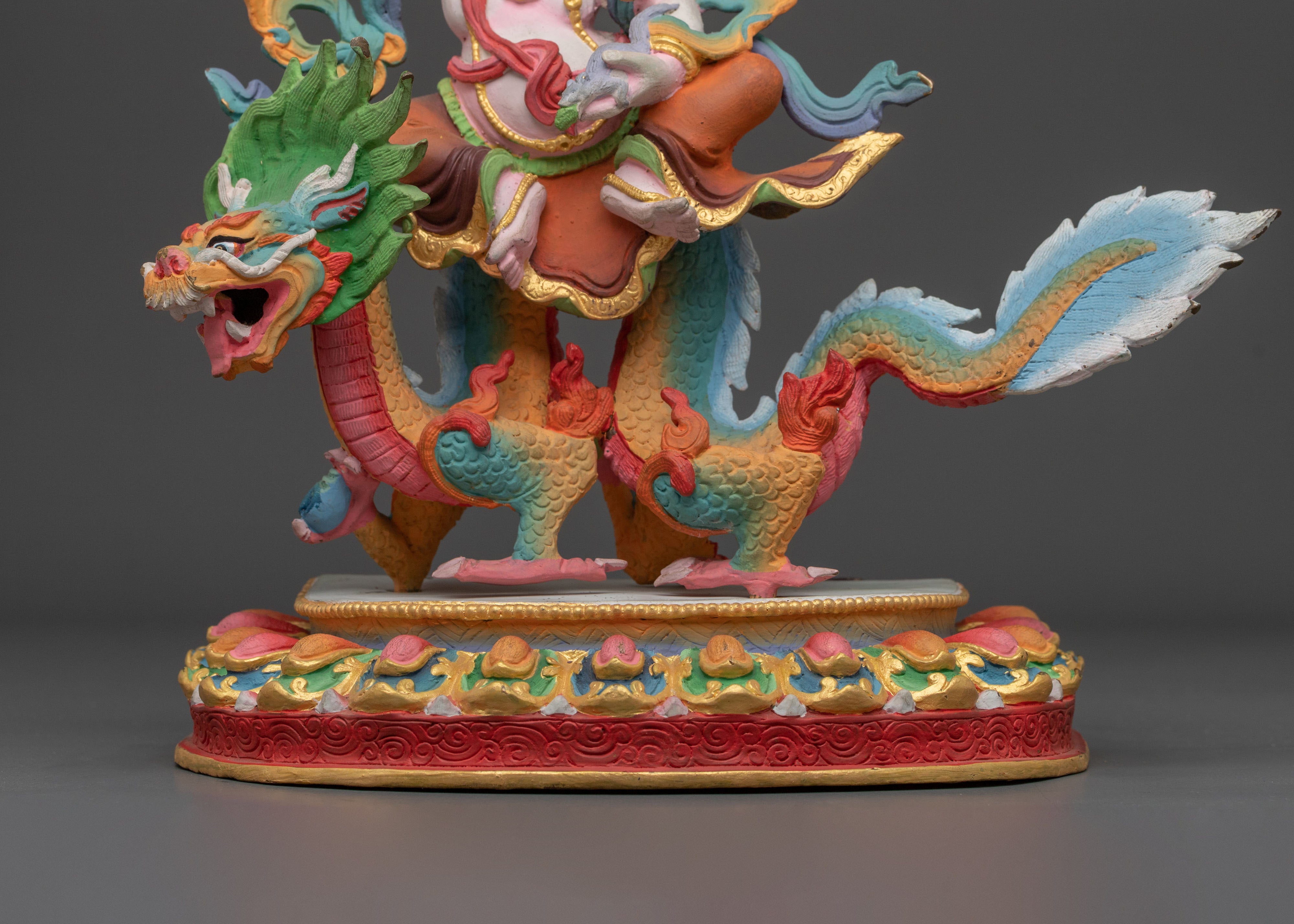 Hand Carved White Dzambhala Statue | Buddhist Wealth Decity