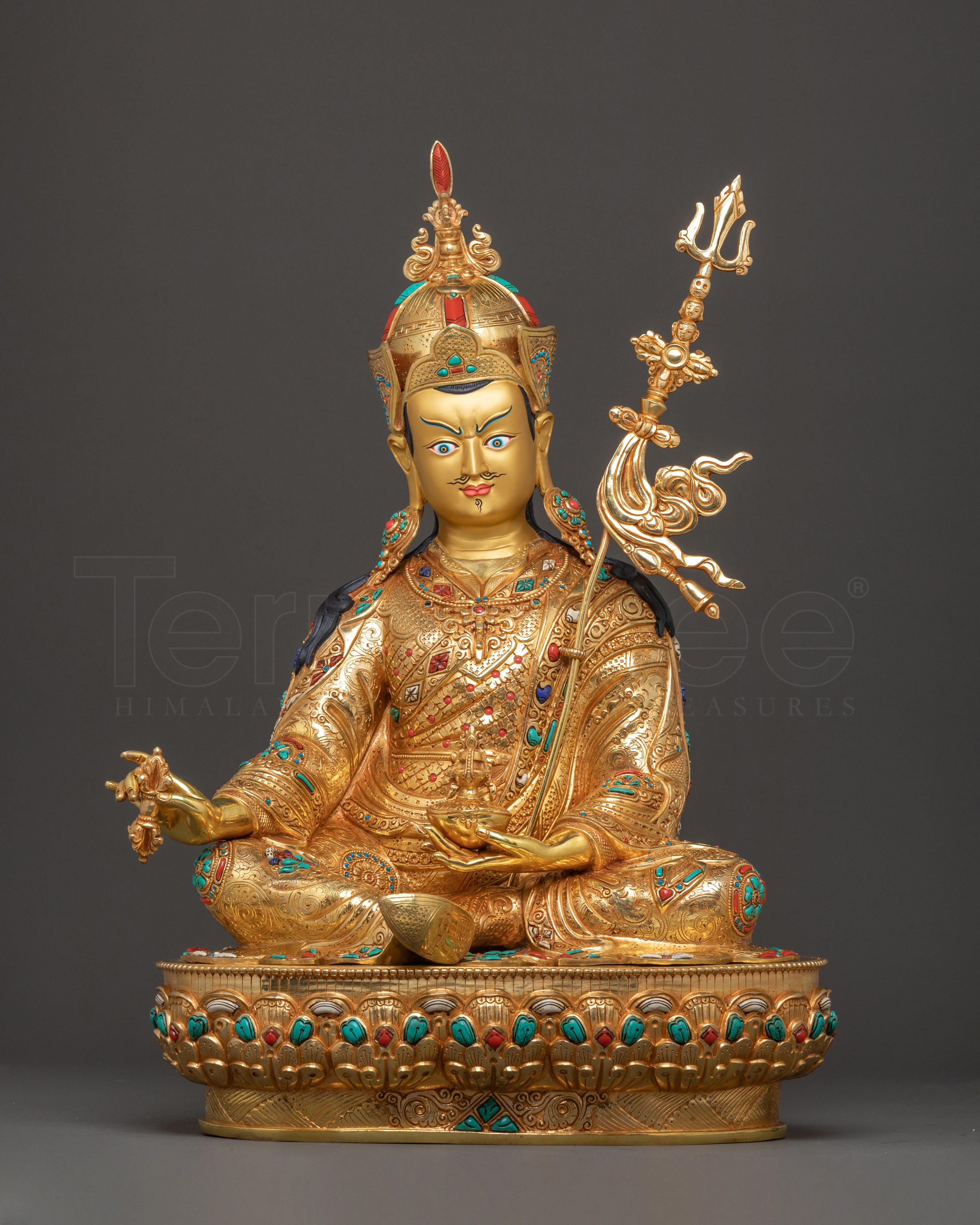 24K Gold Gilded Holy Guru Rinpoche Statue – Radiant Masterpiece