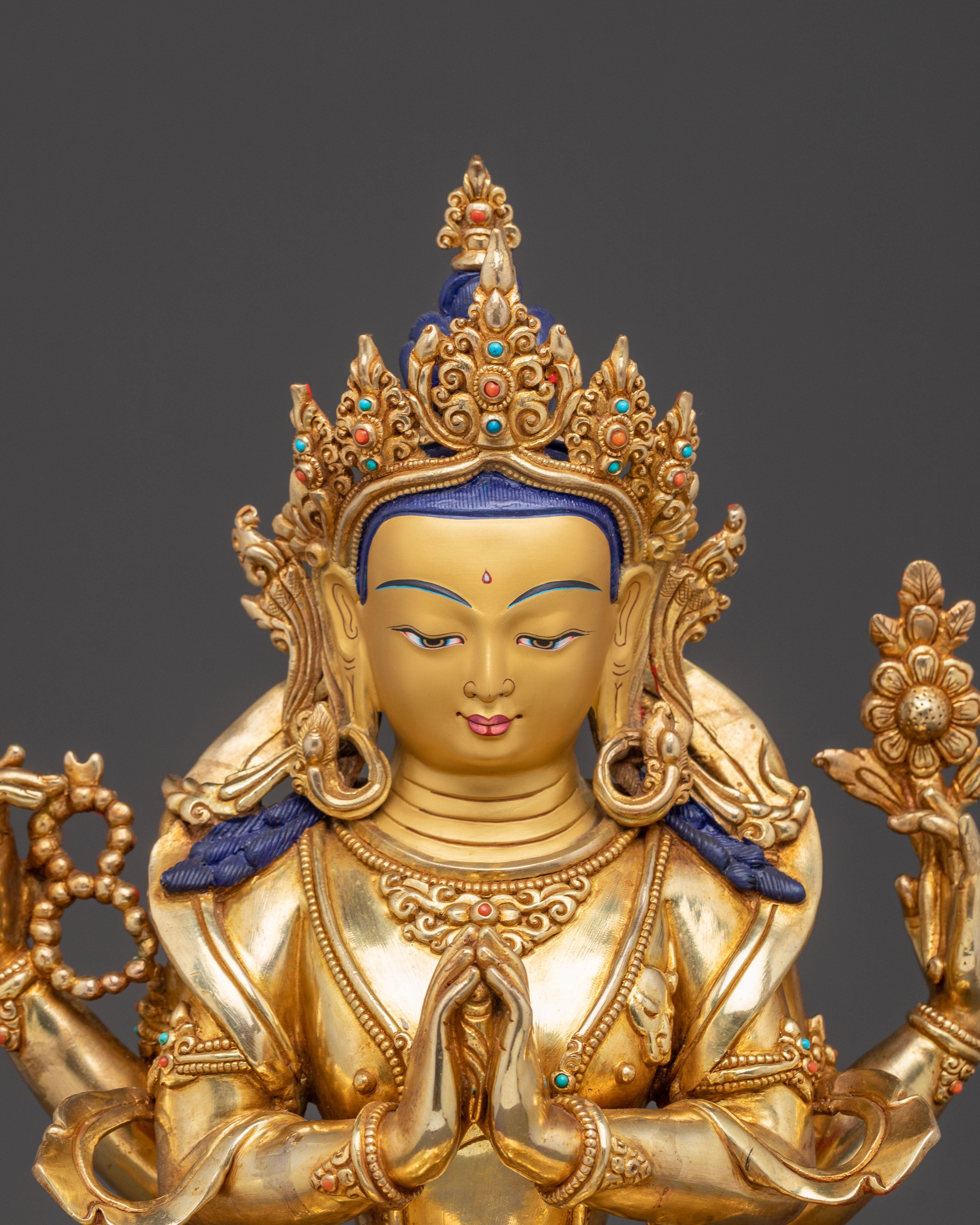 Merciful Chenrezig Bodhisattva Statue - 24K Gold Gilded