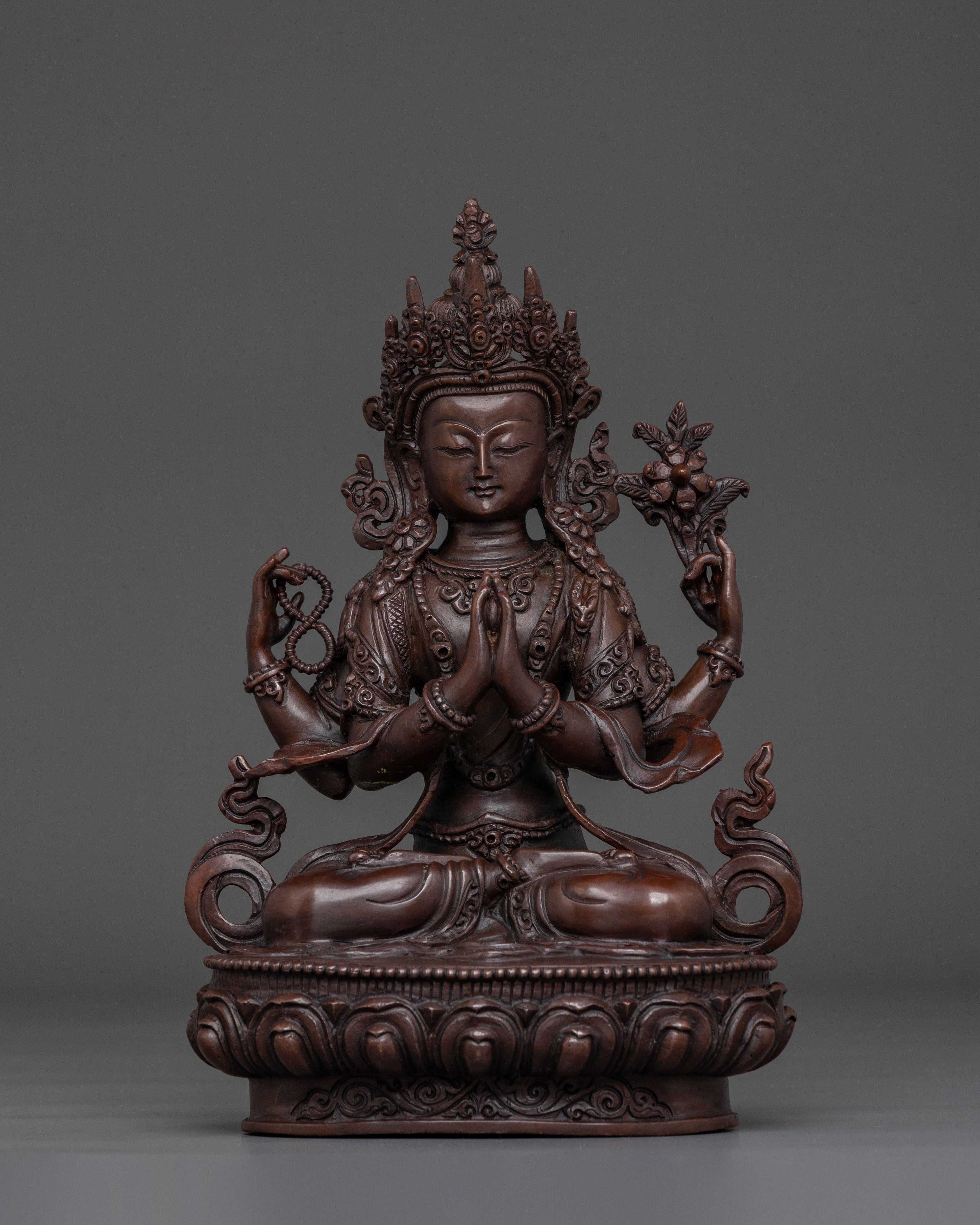 Compassion Buddha Chenrezig Statue | Oxidized Copper Statue