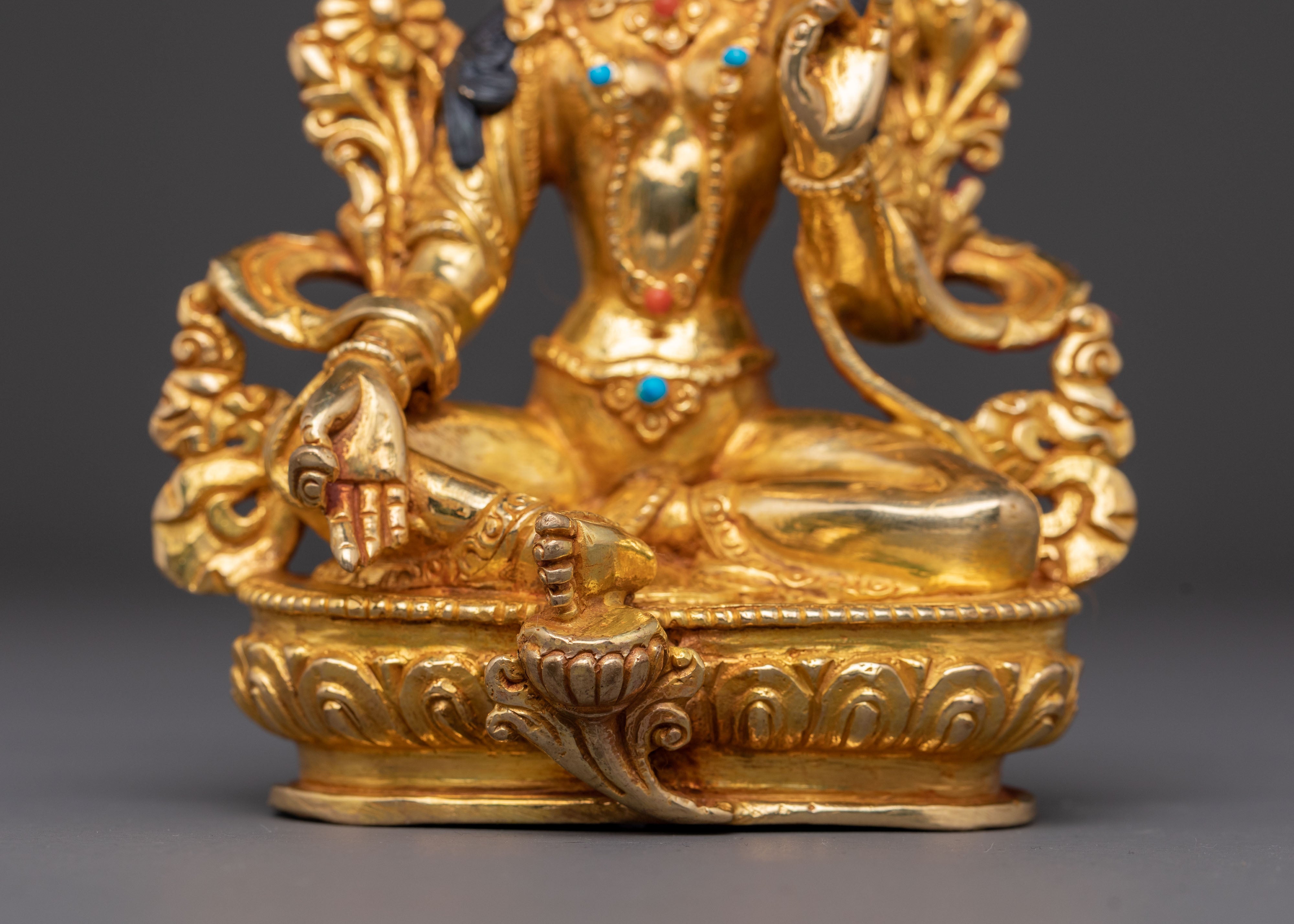 Green Tara Compassion Bodhisattva Statue: Serene Gilded Copper