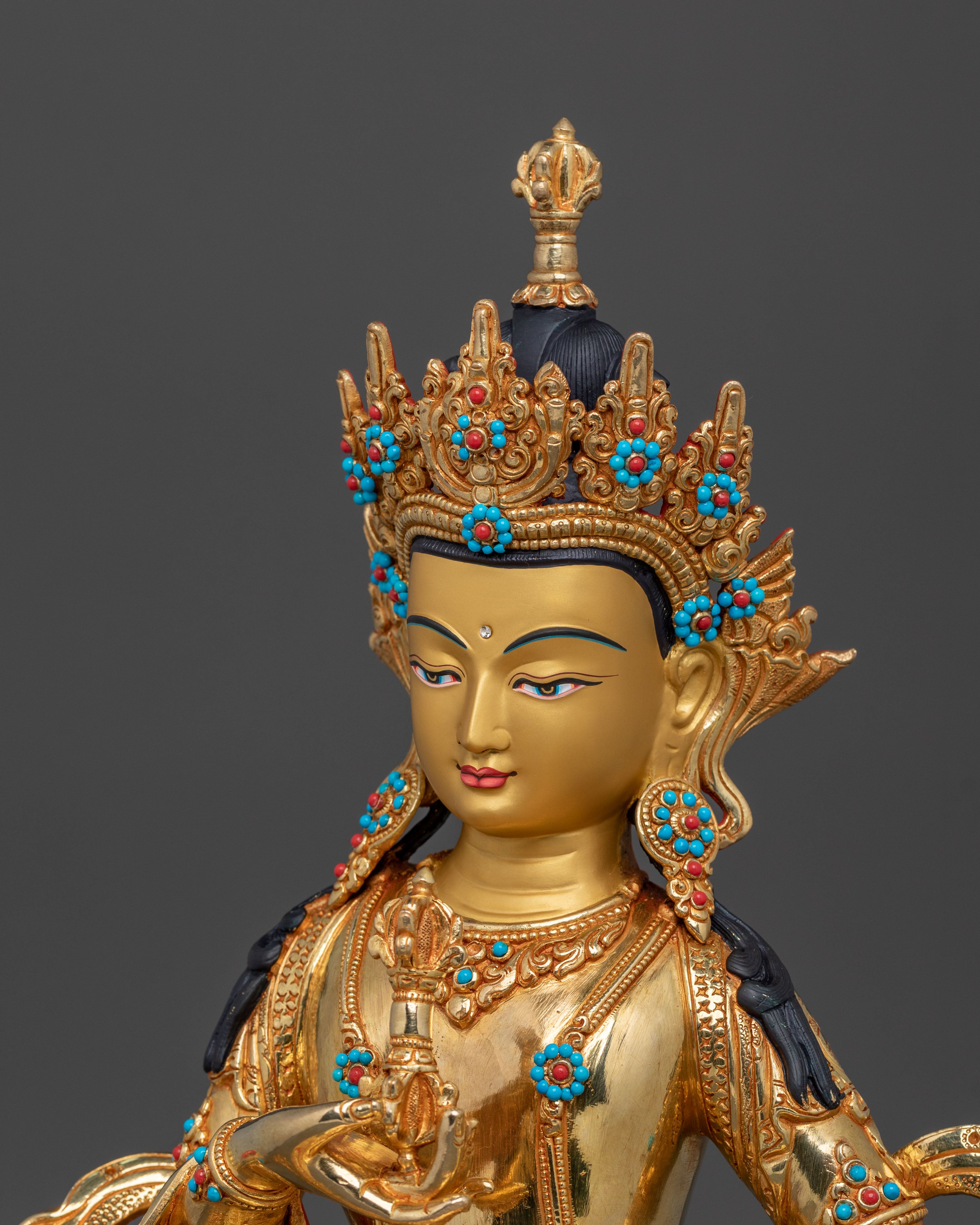 Vajrasattva Vajrayana Practice Sculpture in Gleaming Gold