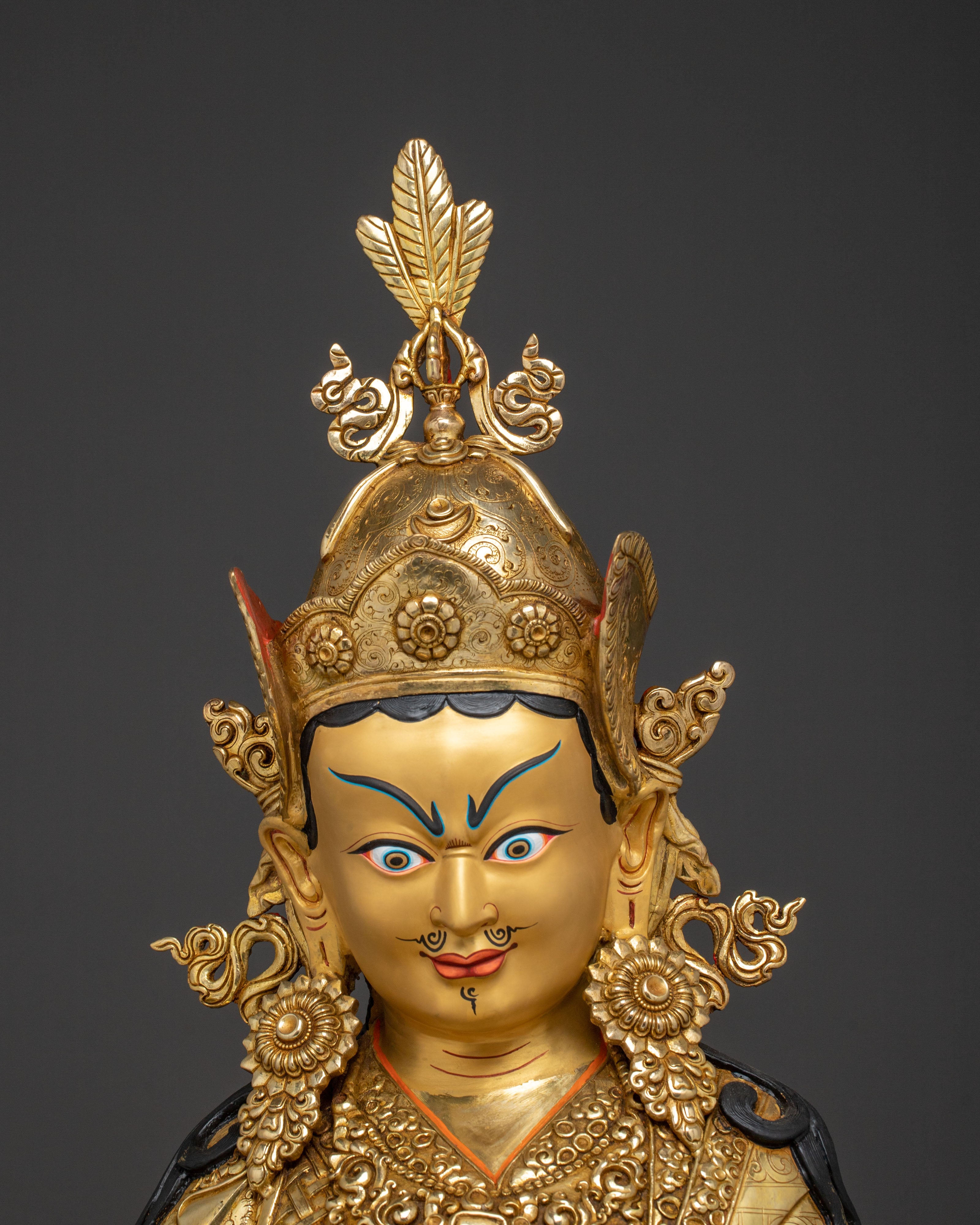 Exquisite 24K Gold Gilded Handcrafted Guru Rinpoche Spiritual Statue
